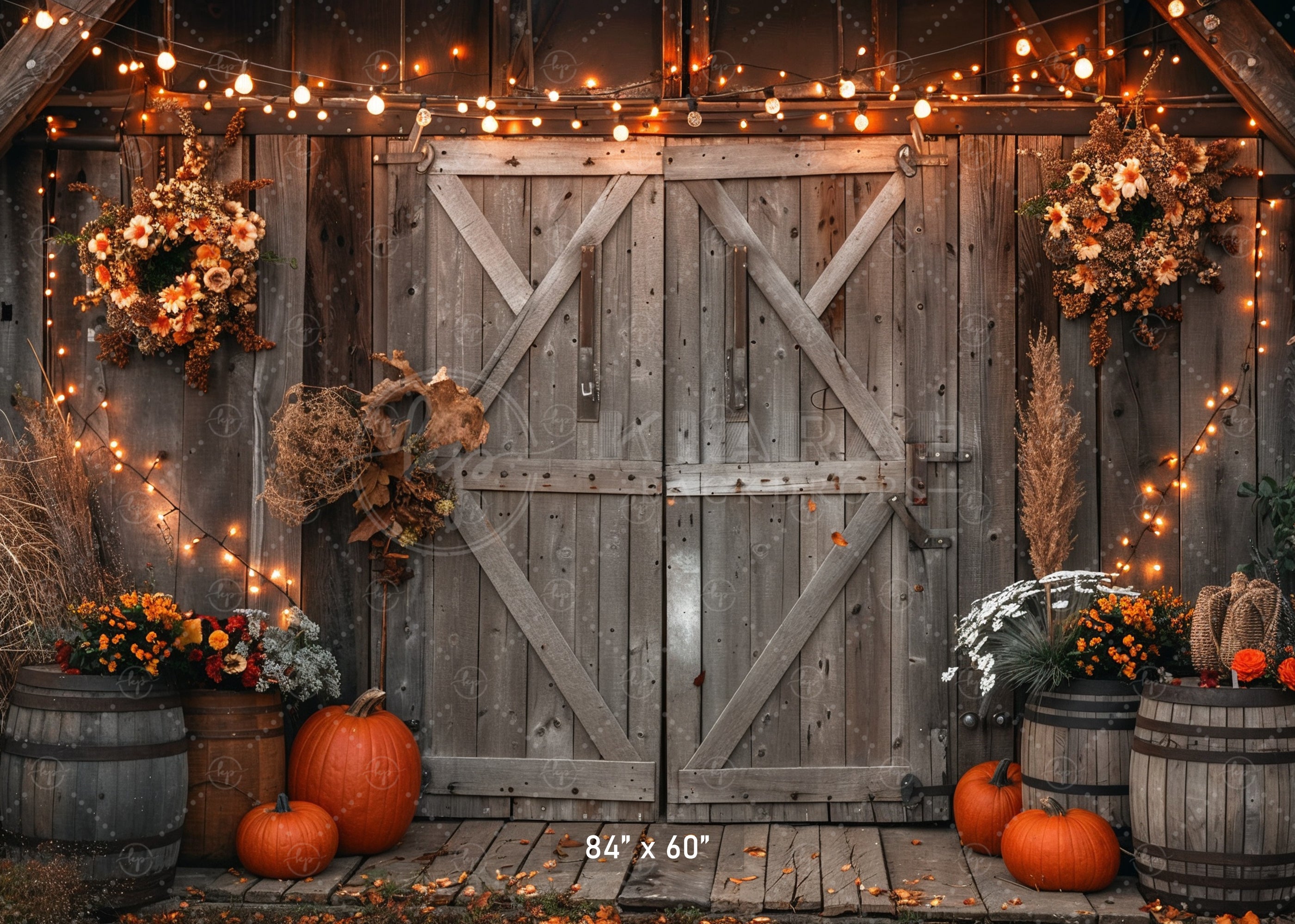 Cozy Autumn Barn Lights Backdrop