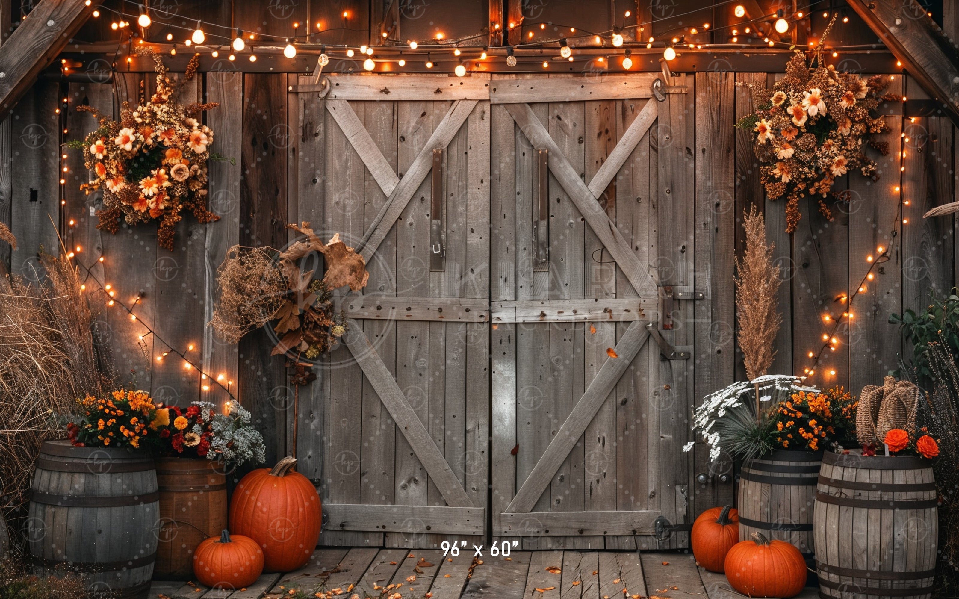 Cozy Autumn Barn Lights Backdrop