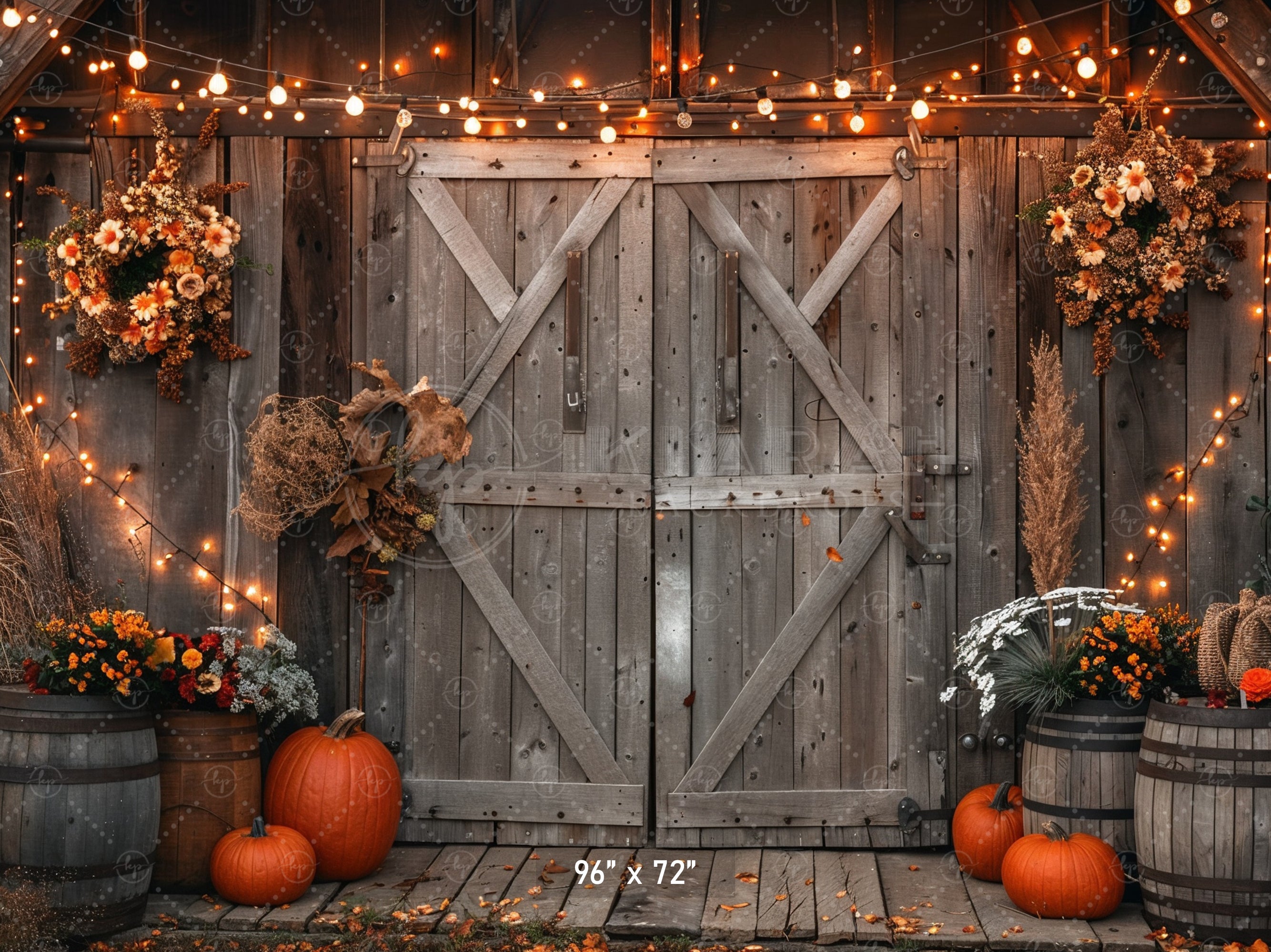 Cozy Autumn Barn Lights Backdrop