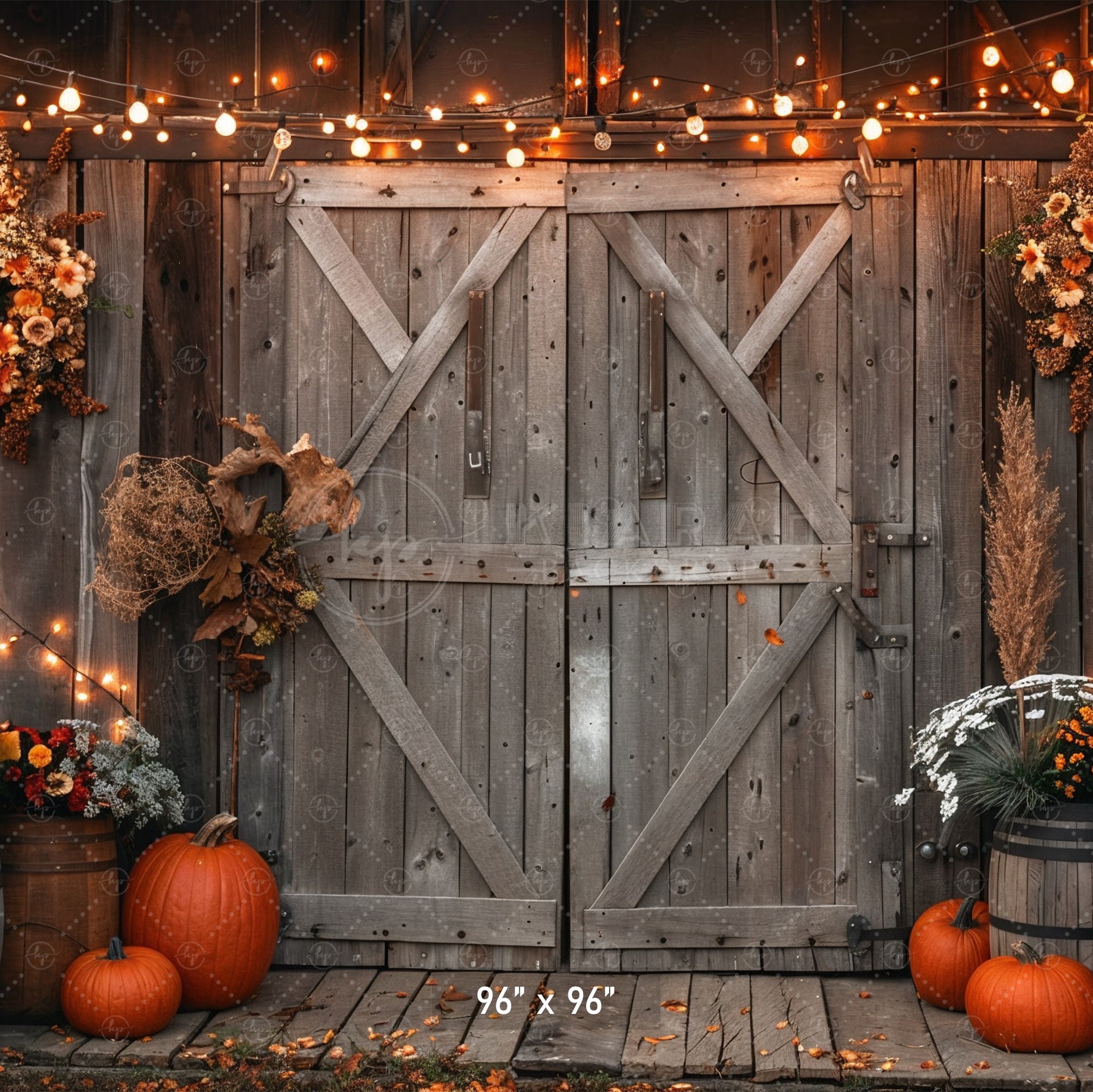 Cozy Autumn Barn Lights Backdrop