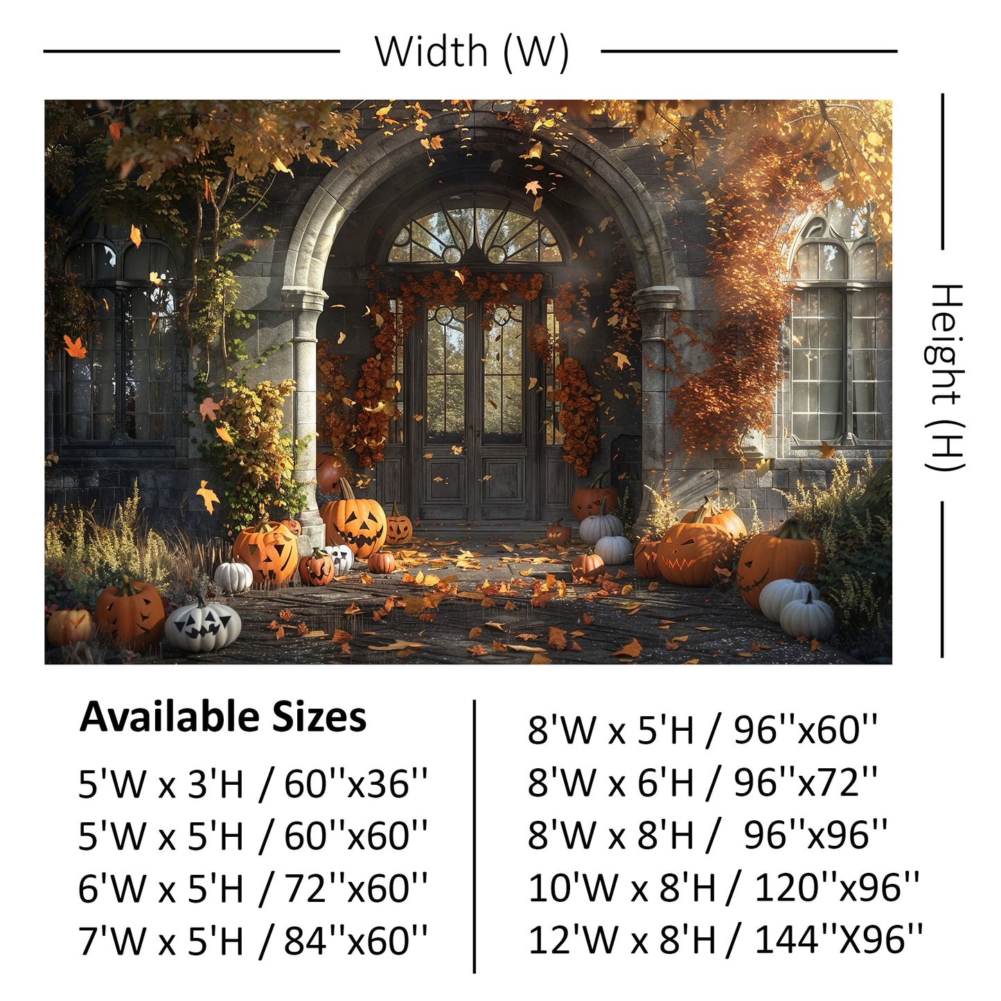 Haunted Gothic Porch with Pumpkins Backdrop