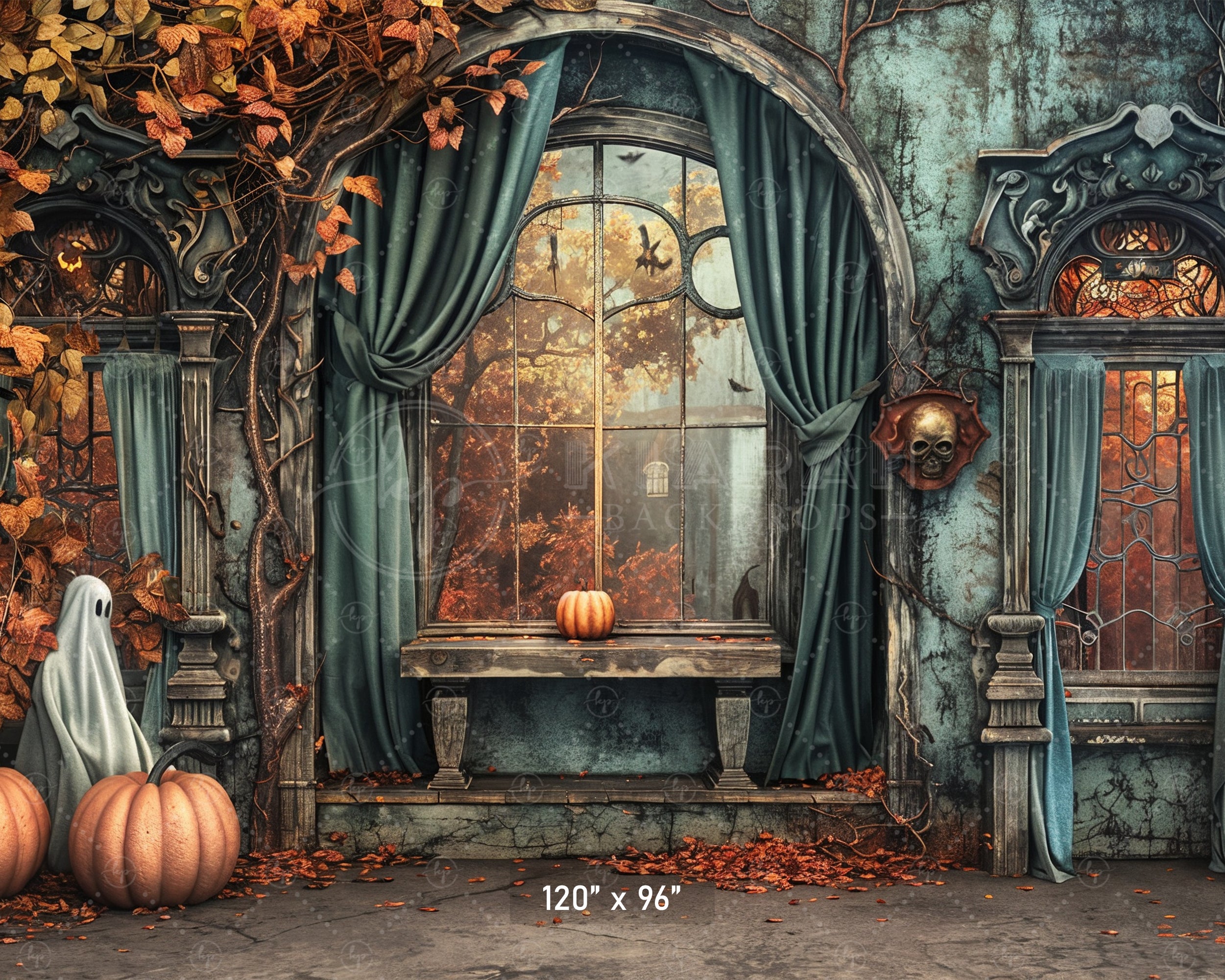 Haunted Autumn Window Backdrop