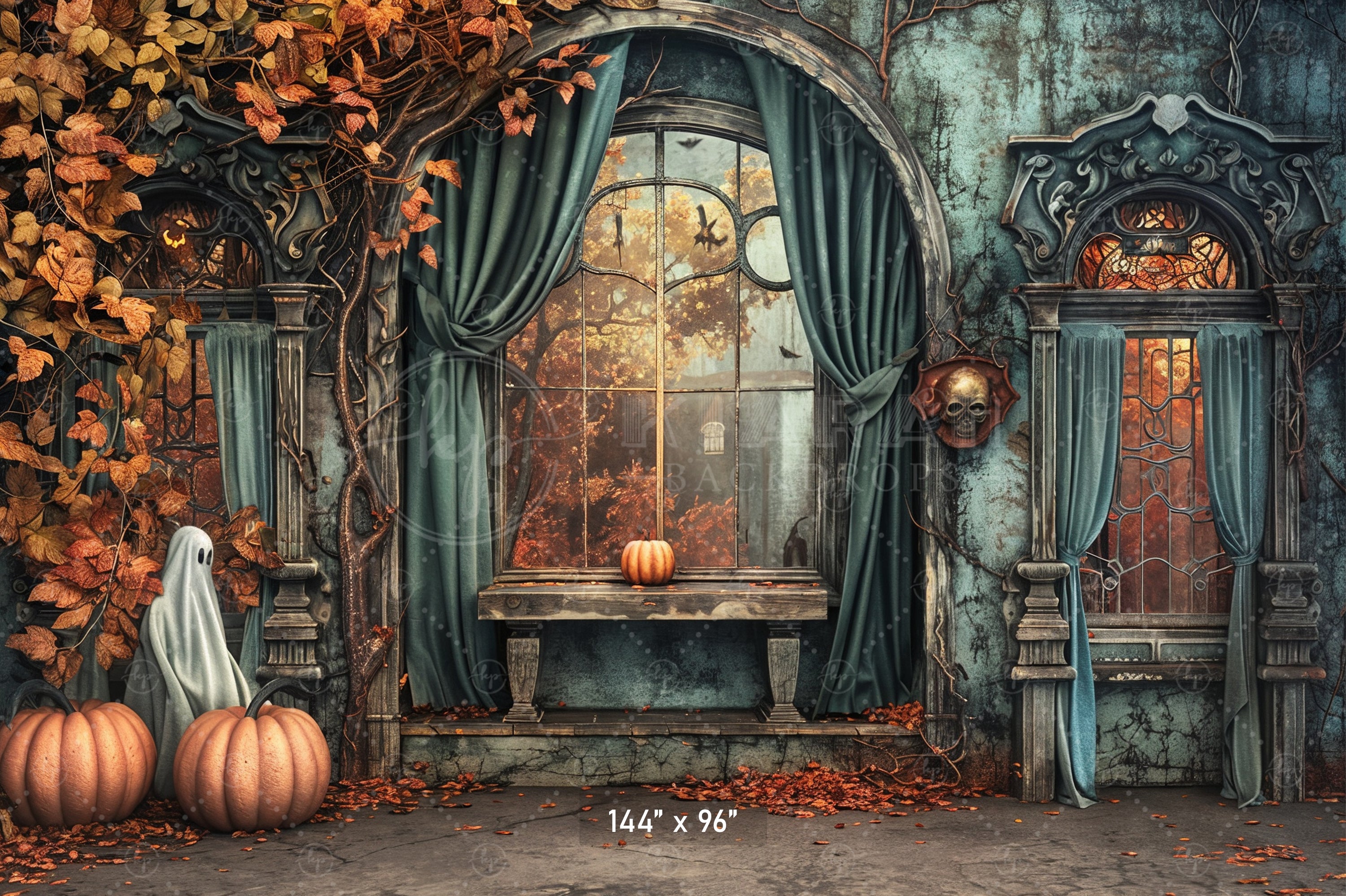 Haunted Autumn Window Backdrop