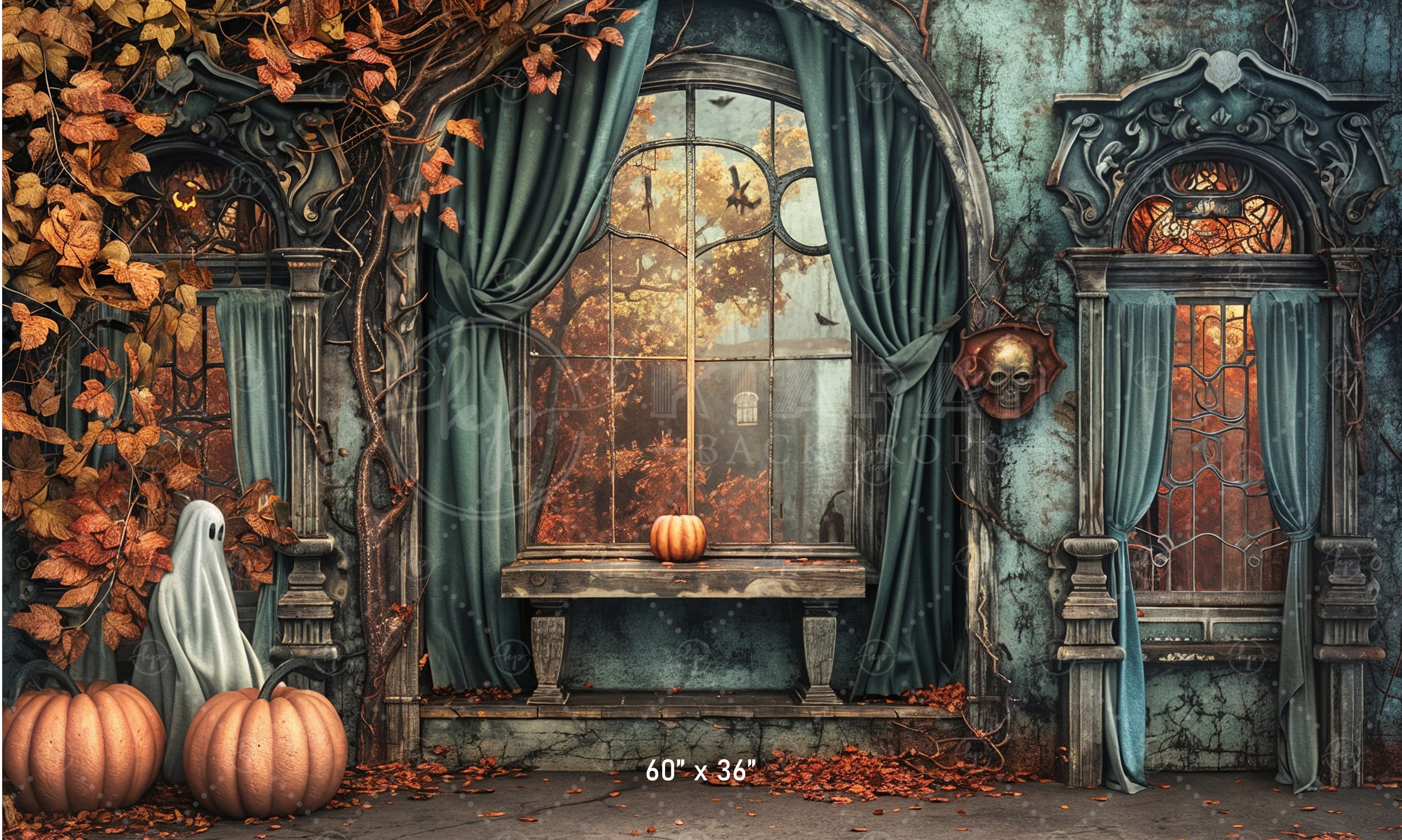 Haunted Autumn Window Backdrop