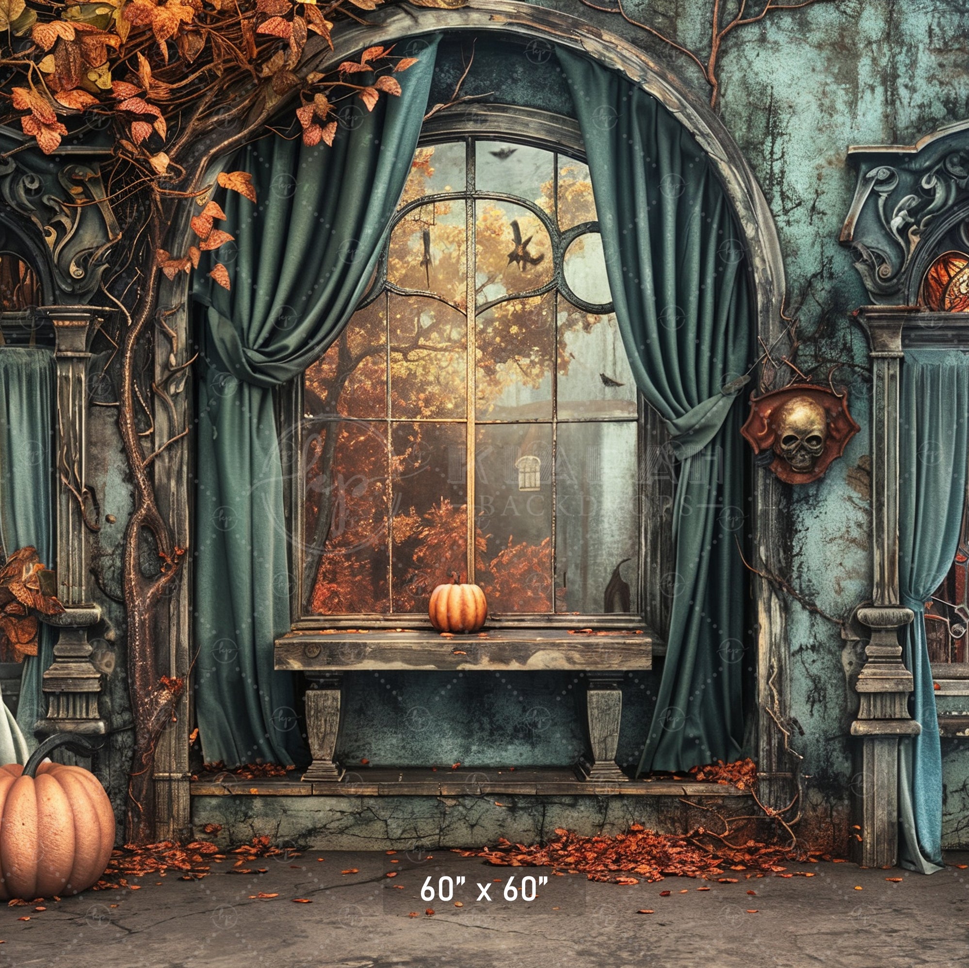 Haunted Autumn Window Backdrop