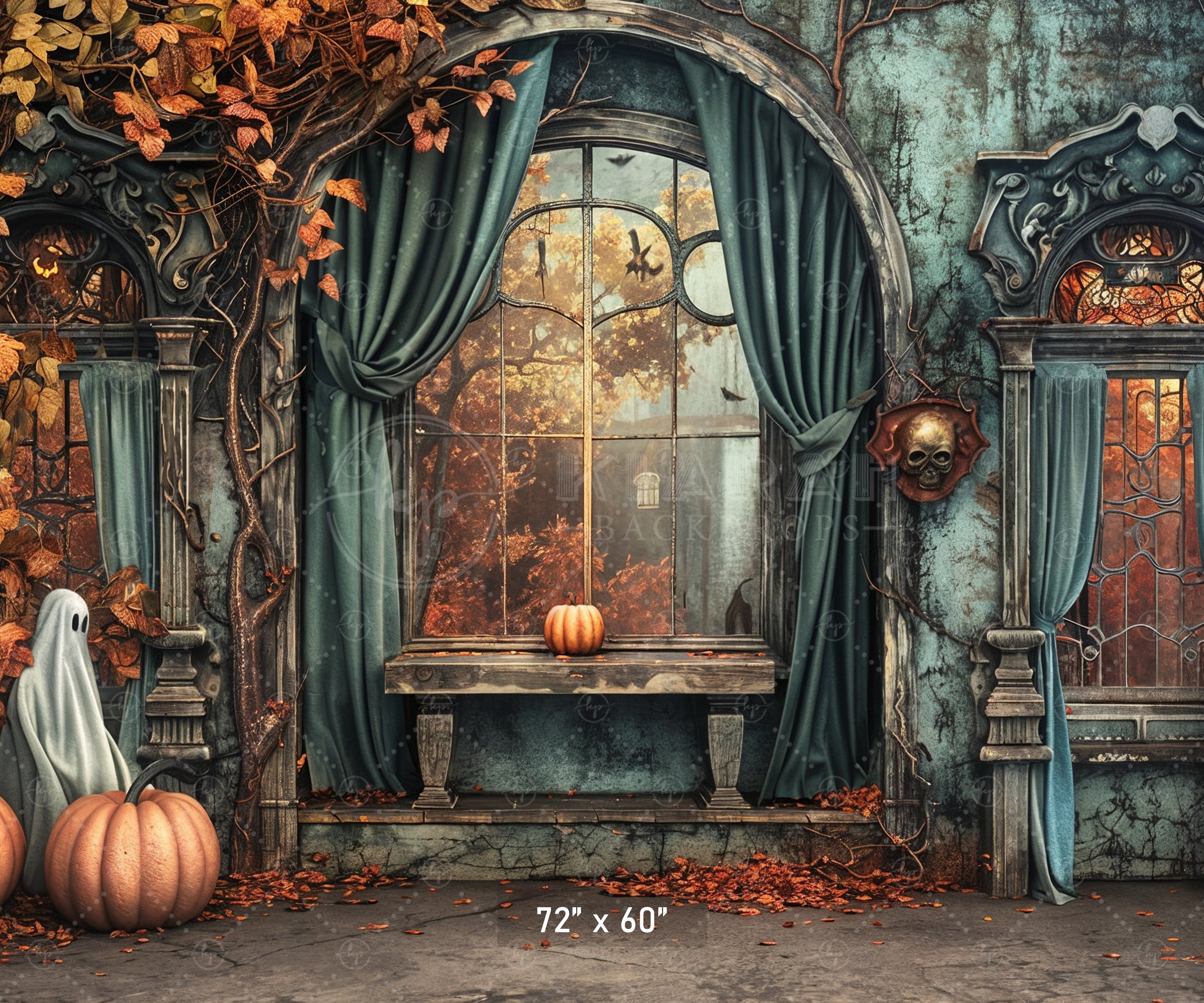 Haunted Autumn Window Backdrop