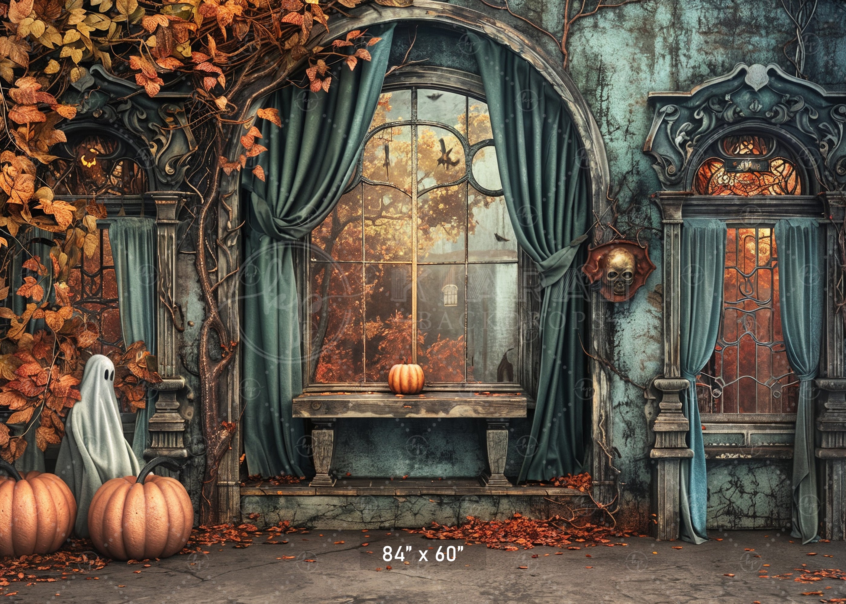 Haunted Autumn Window Backdrop