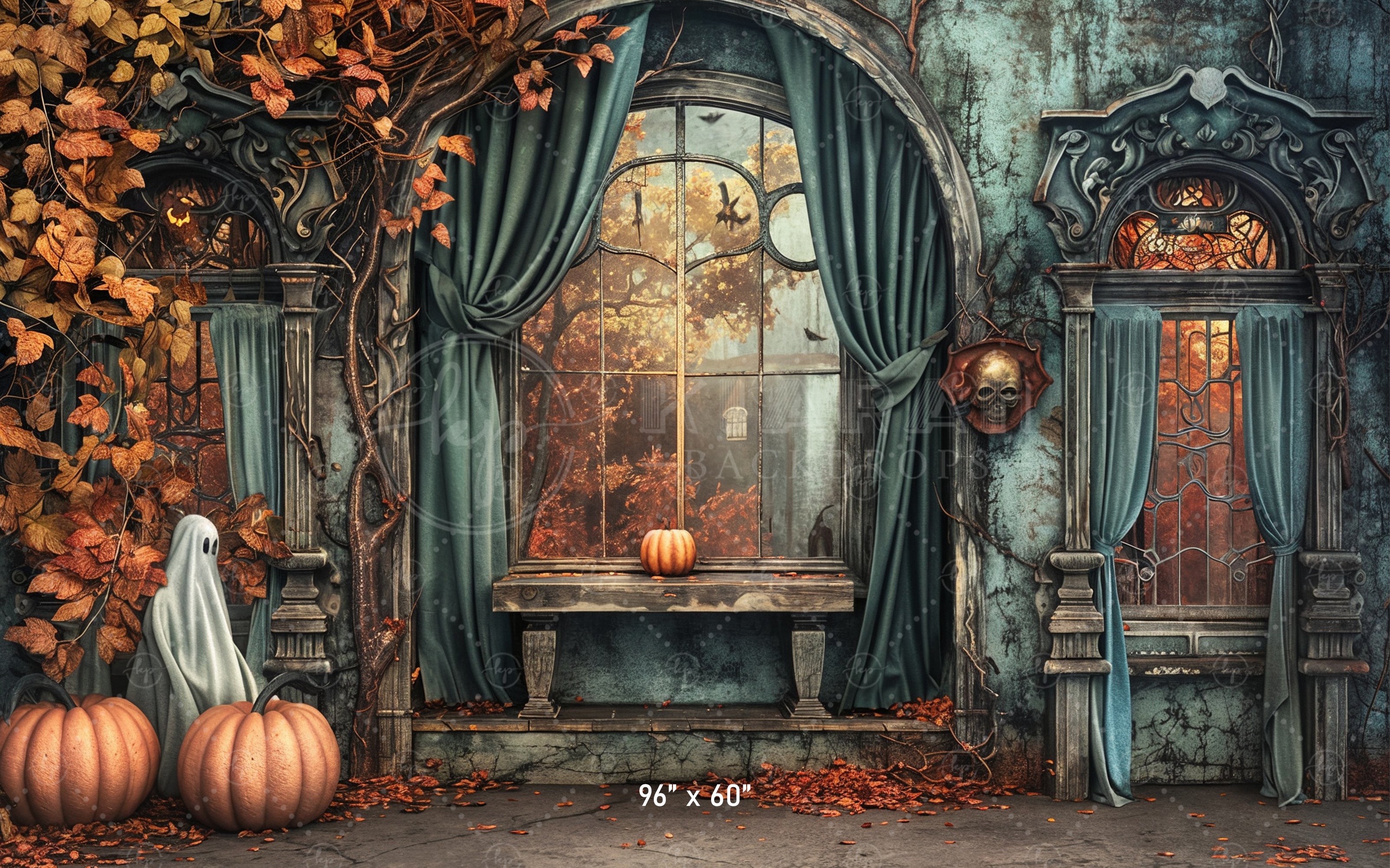 Haunted Autumn Window Backdrop