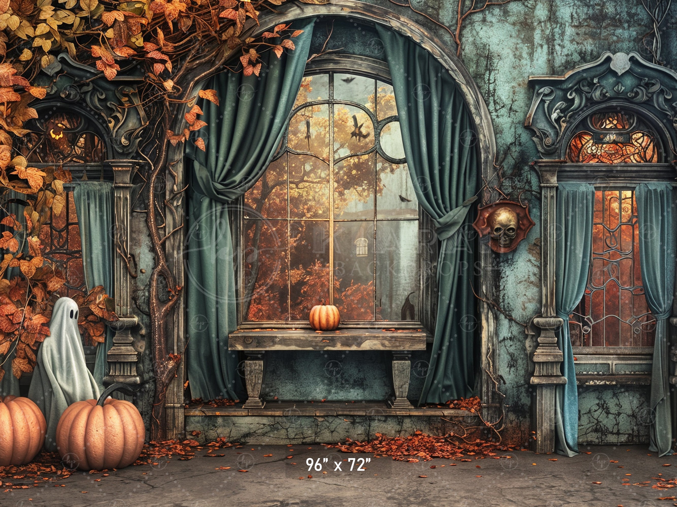 Haunted Autumn Window Backdrop