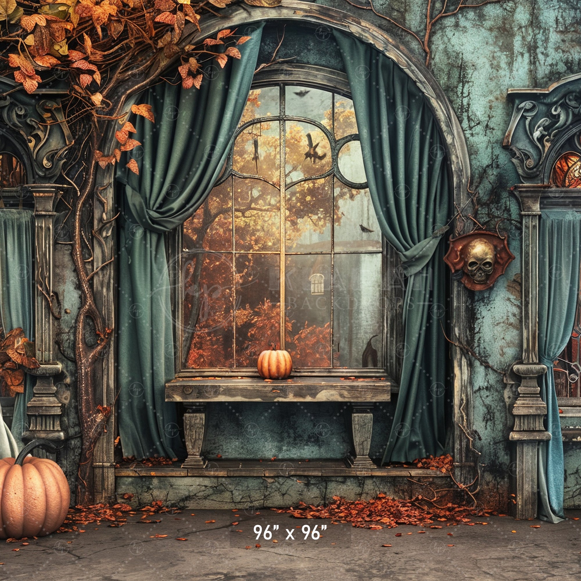 Haunted Autumn Window Backdrop
