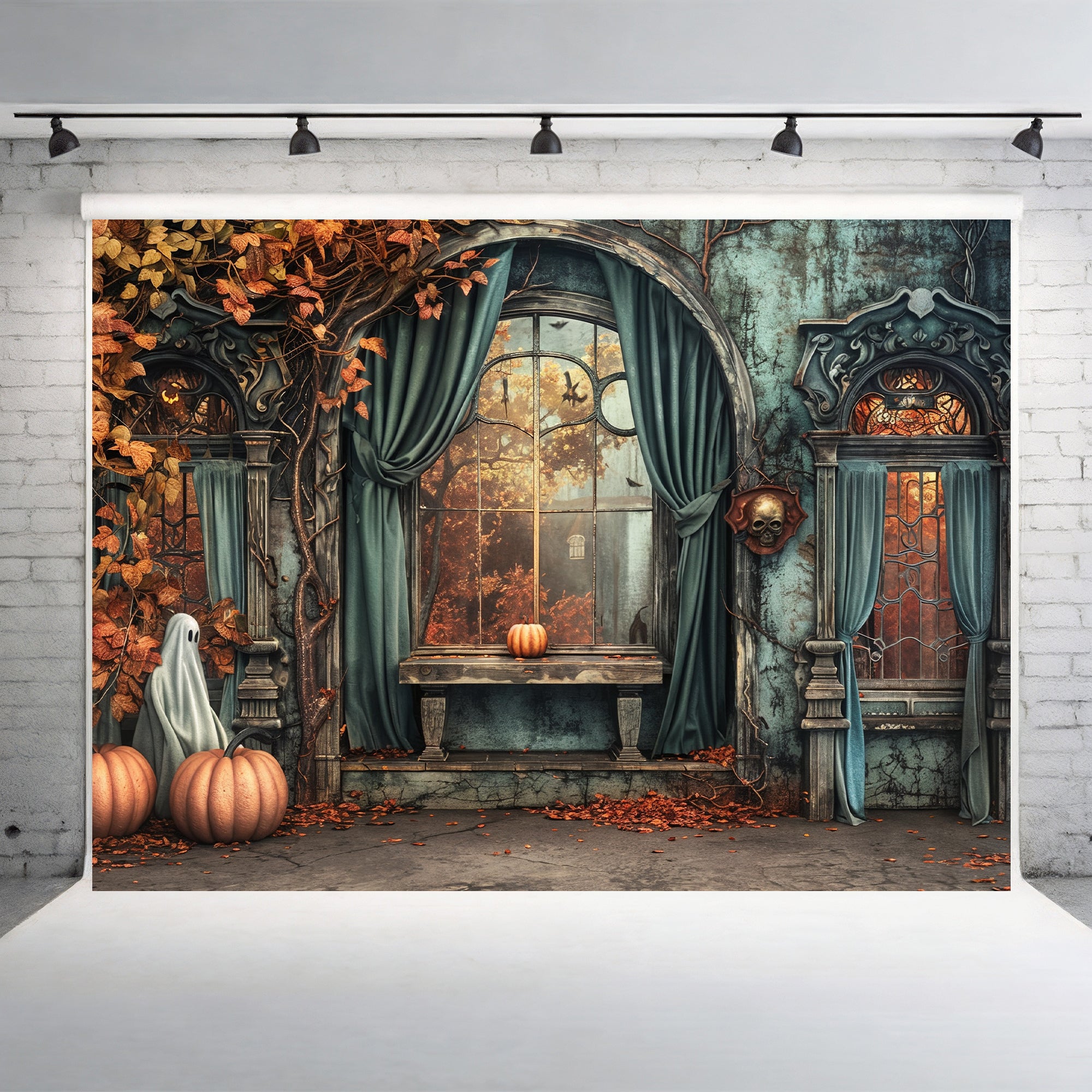 Haunted Autumn Window Backdrop
