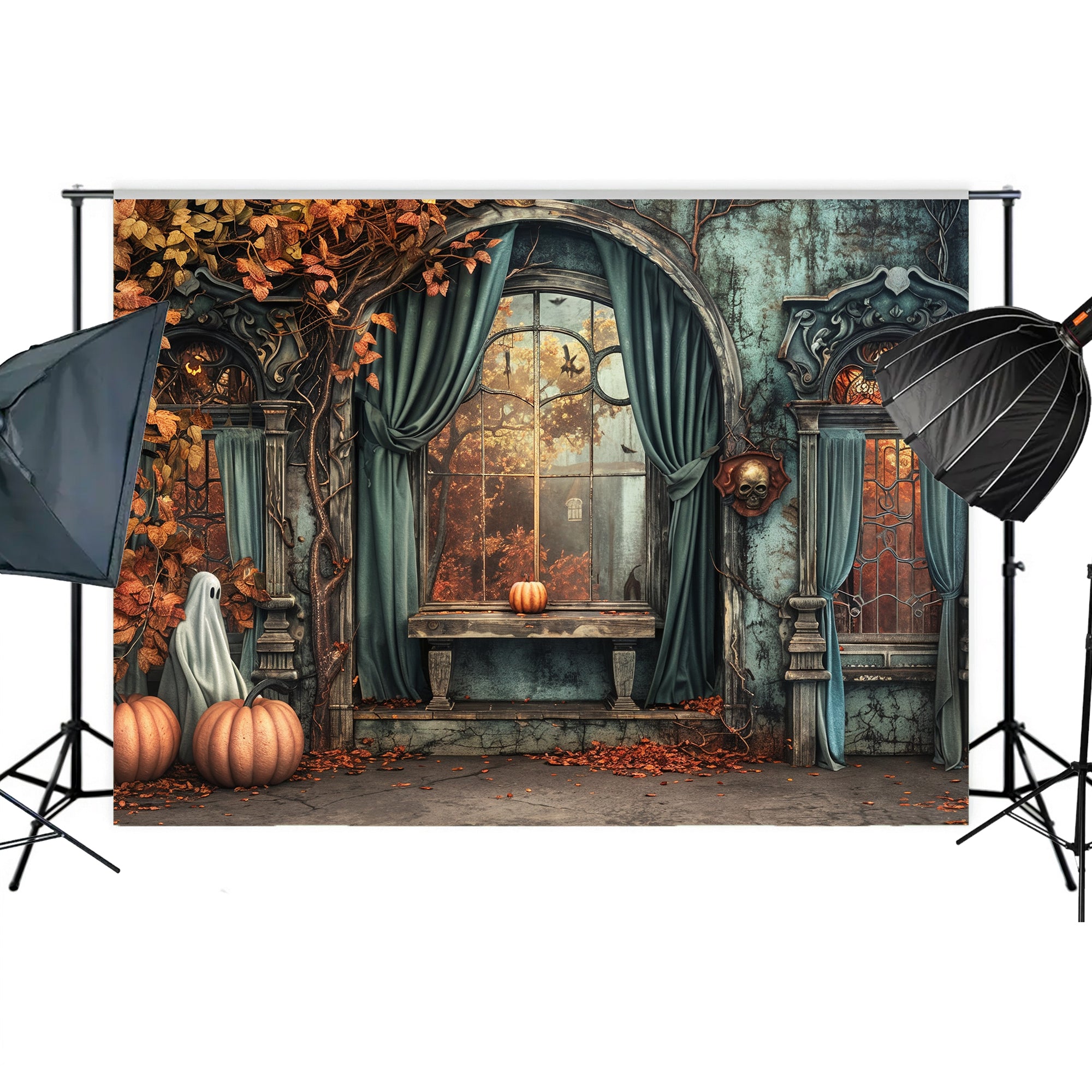 Haunted Autumn Window Backdrop