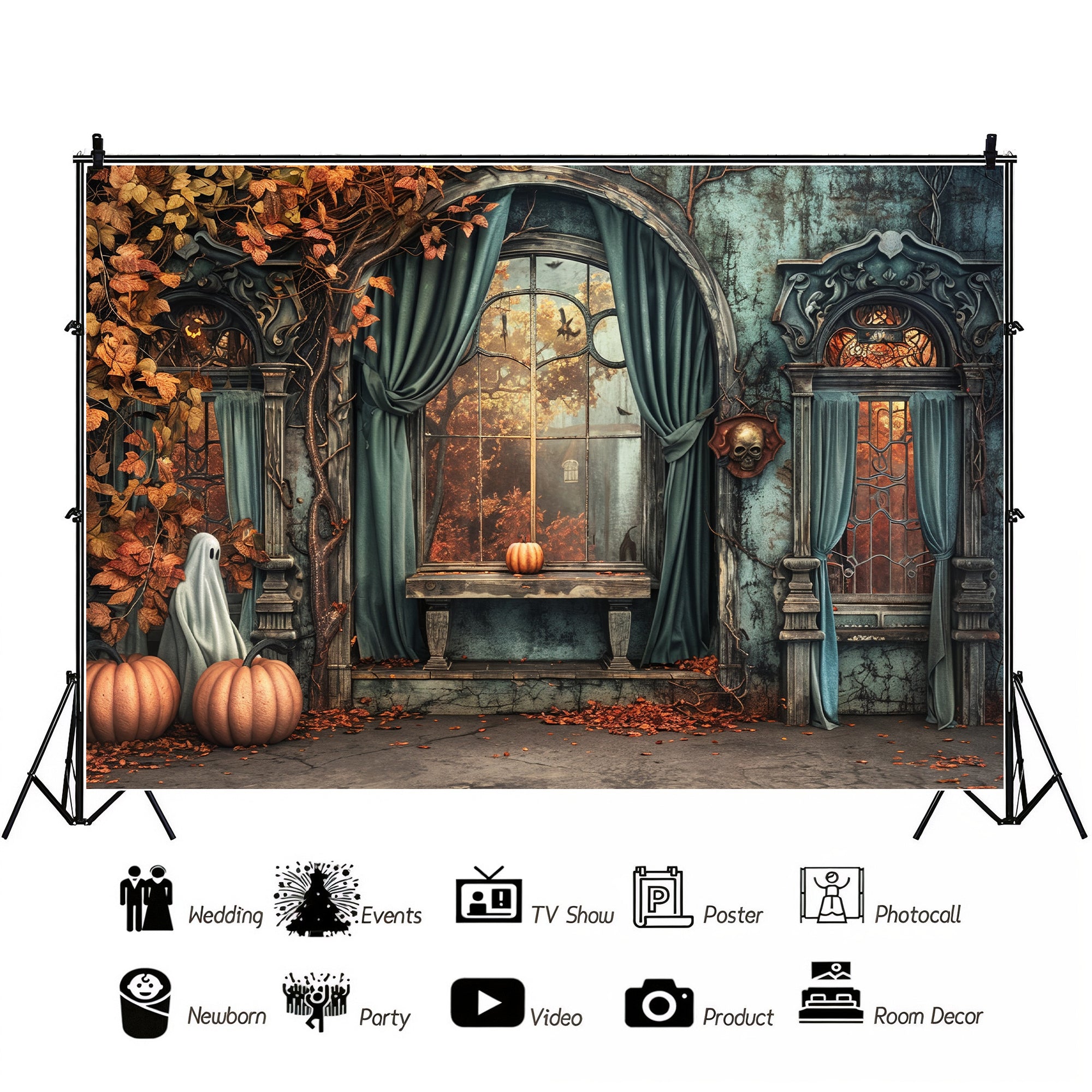 Haunted Autumn Window Backdrop