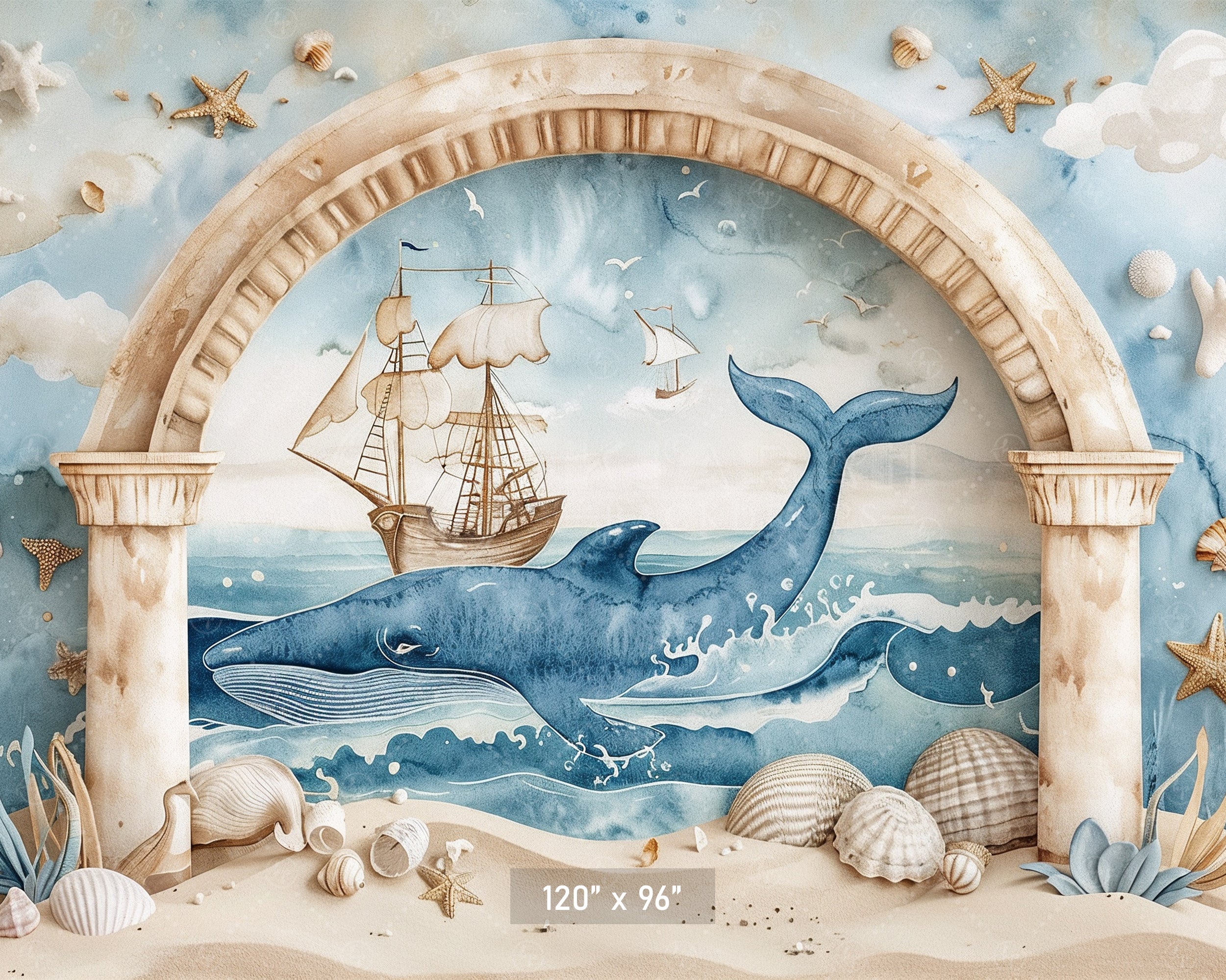 Nautical Adventure Whale Scene Backdrop