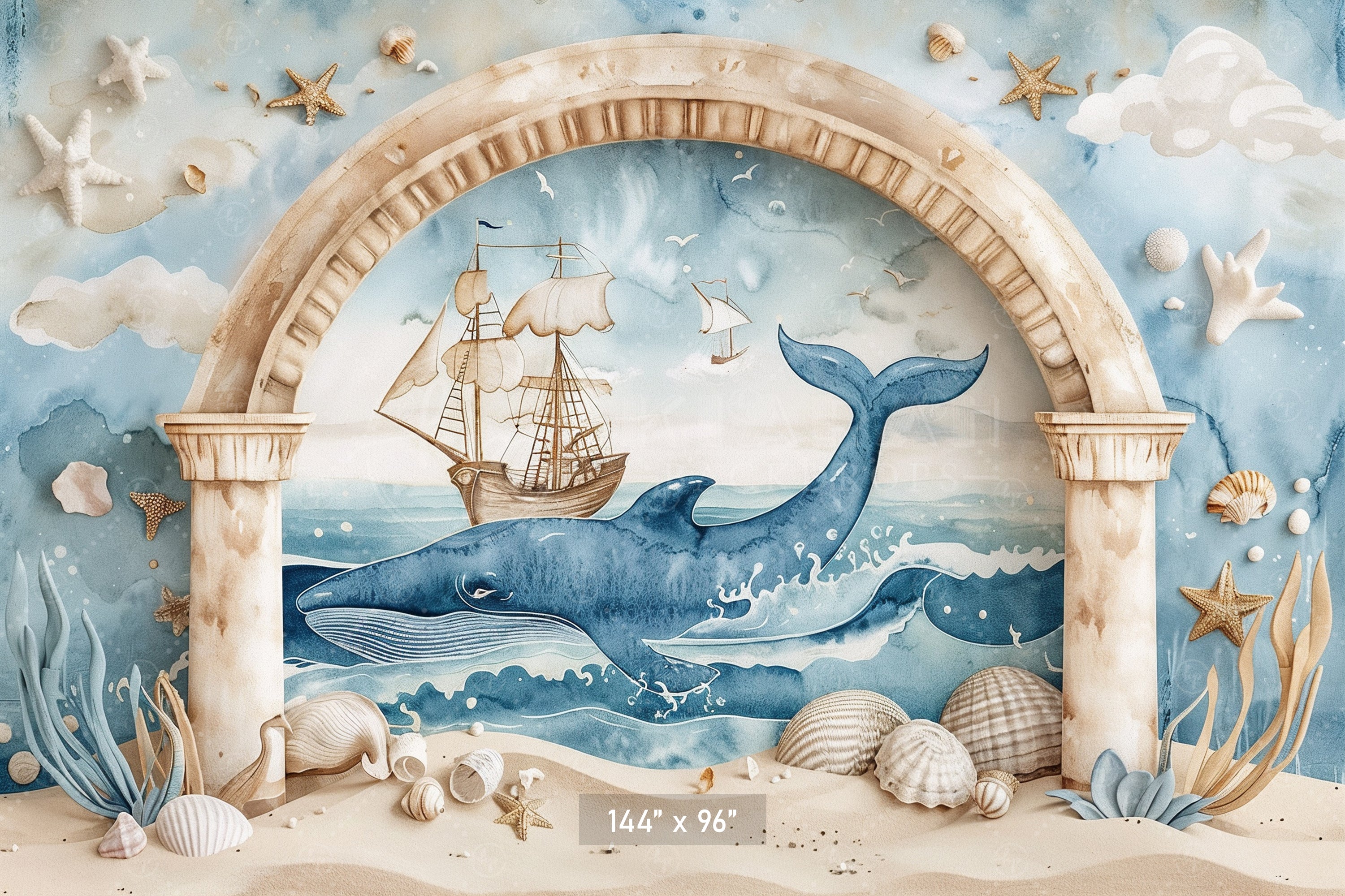 Nautical Adventure Whale Scene Backdrop