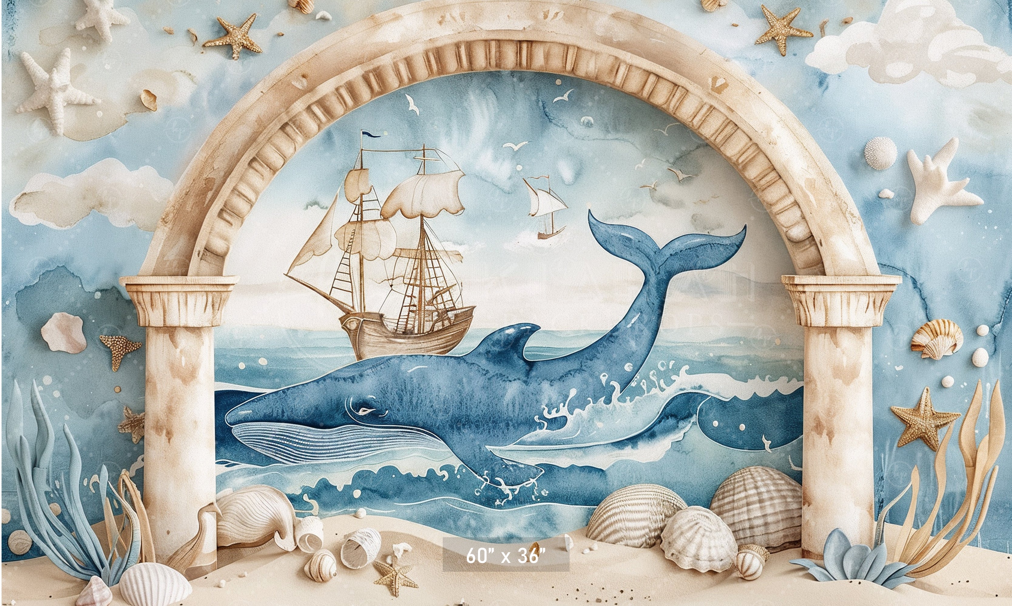 Nautical Adventure Whale Scene Backdrop