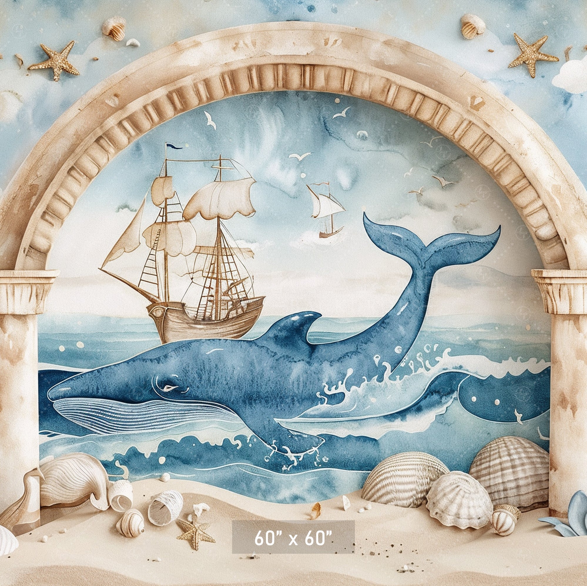Nautical Adventure Whale Scene Backdrop