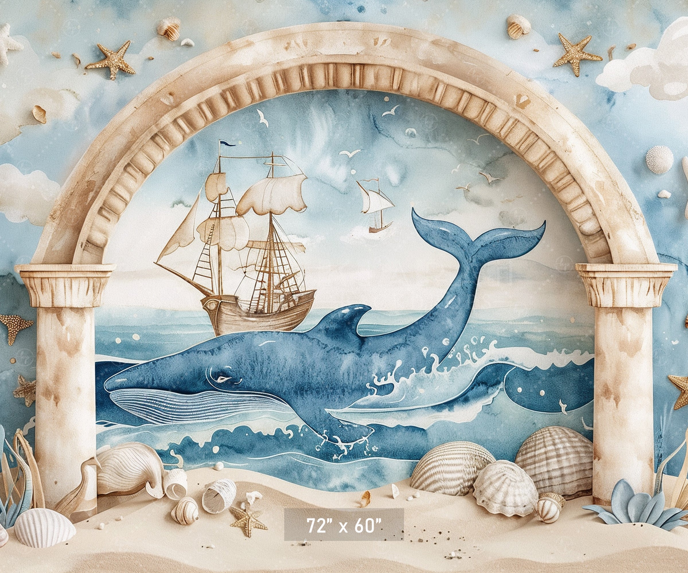 Nautical Adventure Whale Scene Backdrop