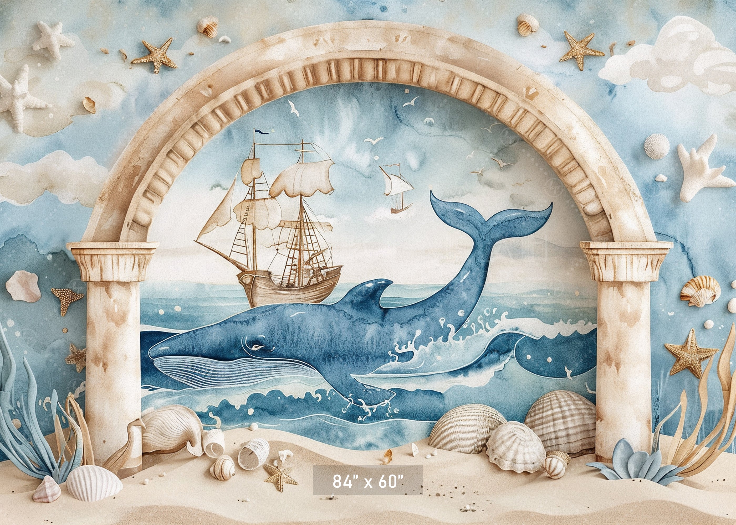 Nautical Adventure Whale Scene Backdrop