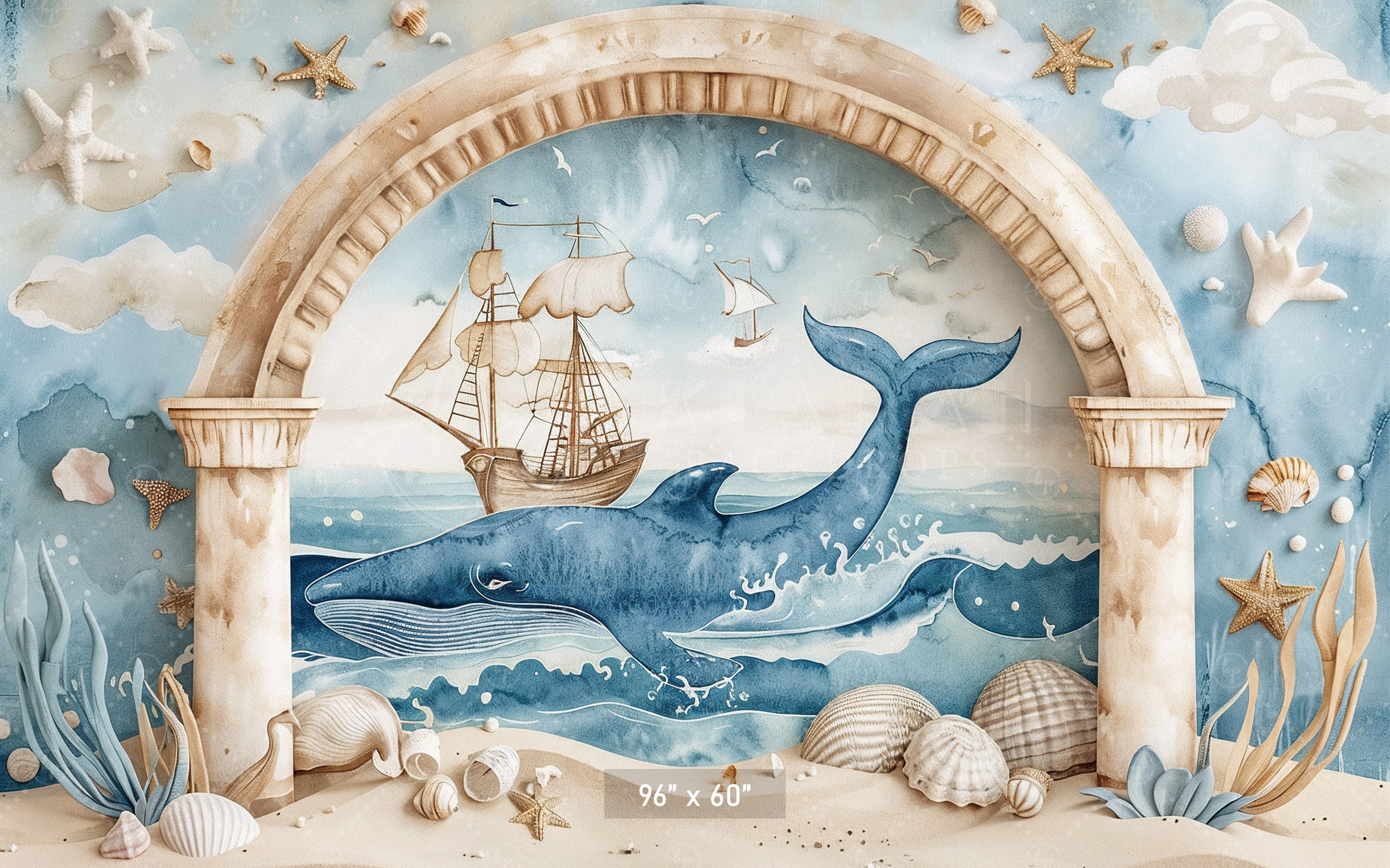 Nautical Adventure Whale Scene Backdrop
