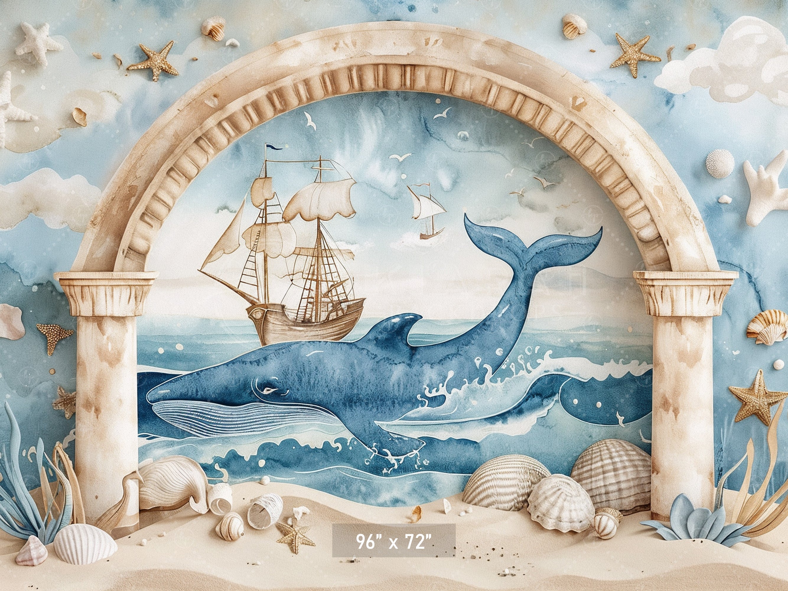 Nautical Adventure Whale Scene Backdrop