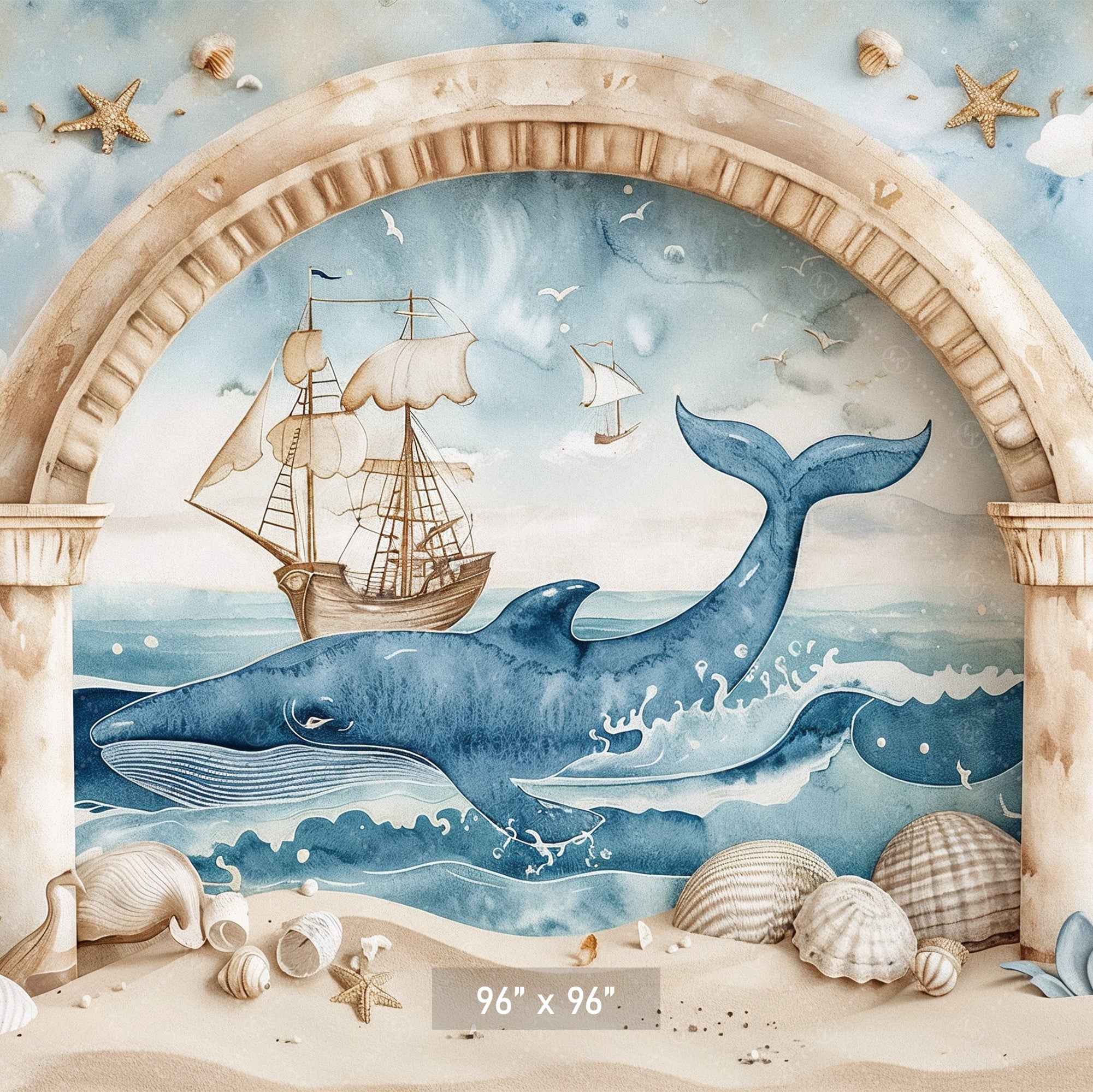 Nautical Adventure Whale Scene Backdrop