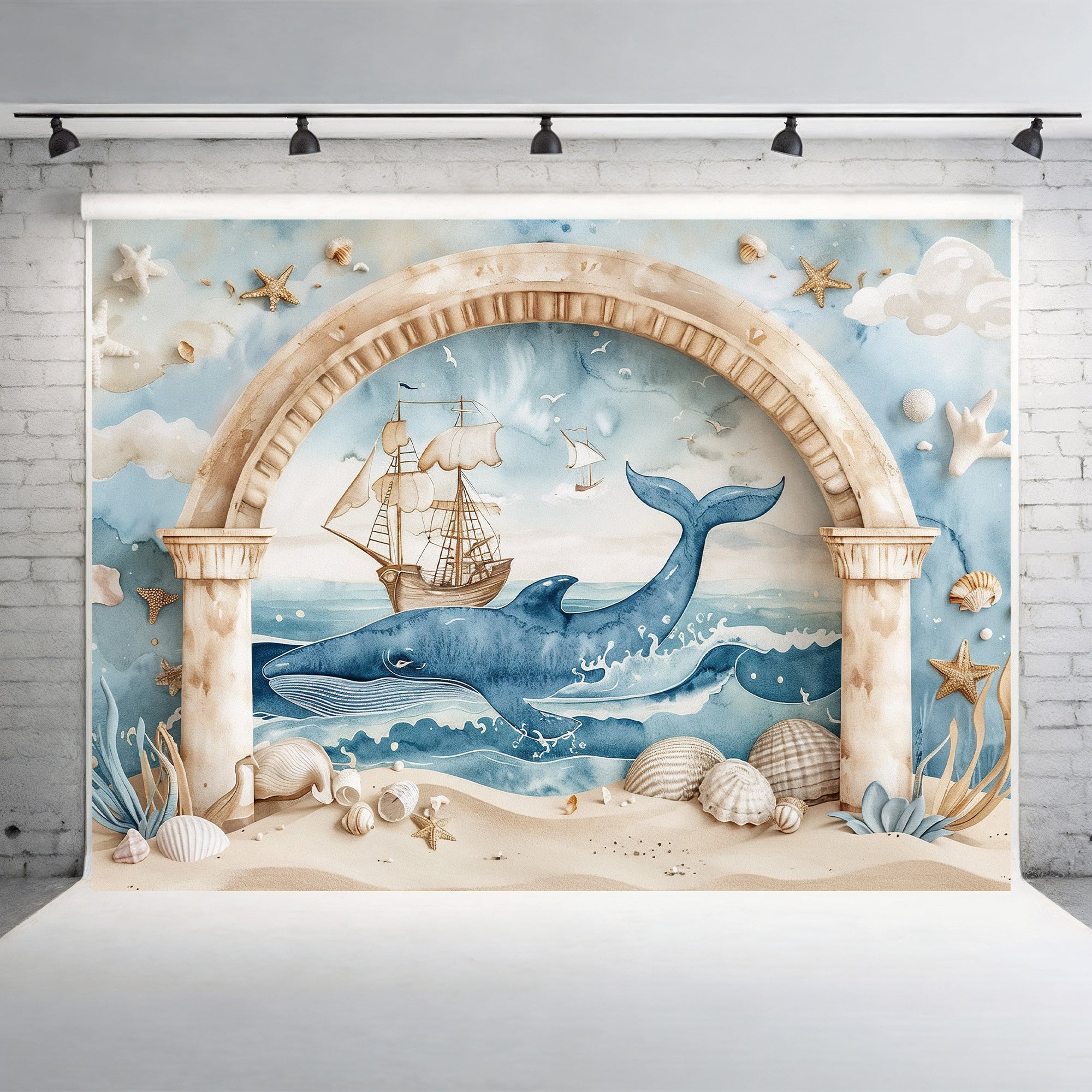 Nautical Adventure Whale Scene Backdrop