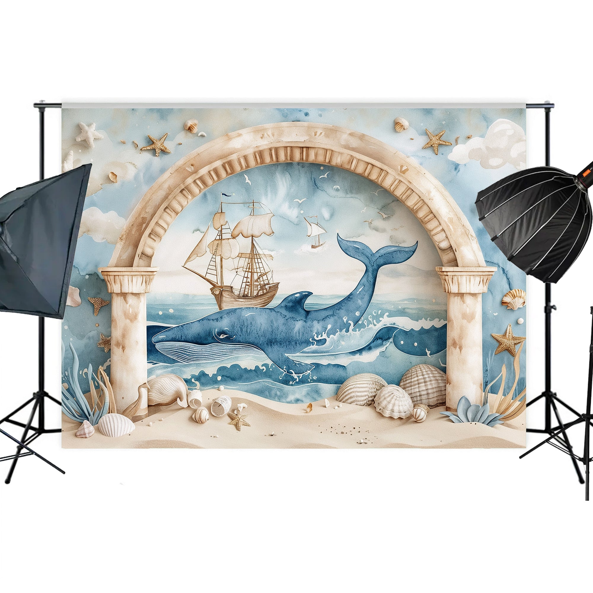 Nautical Adventure Whale Scene Backdrop