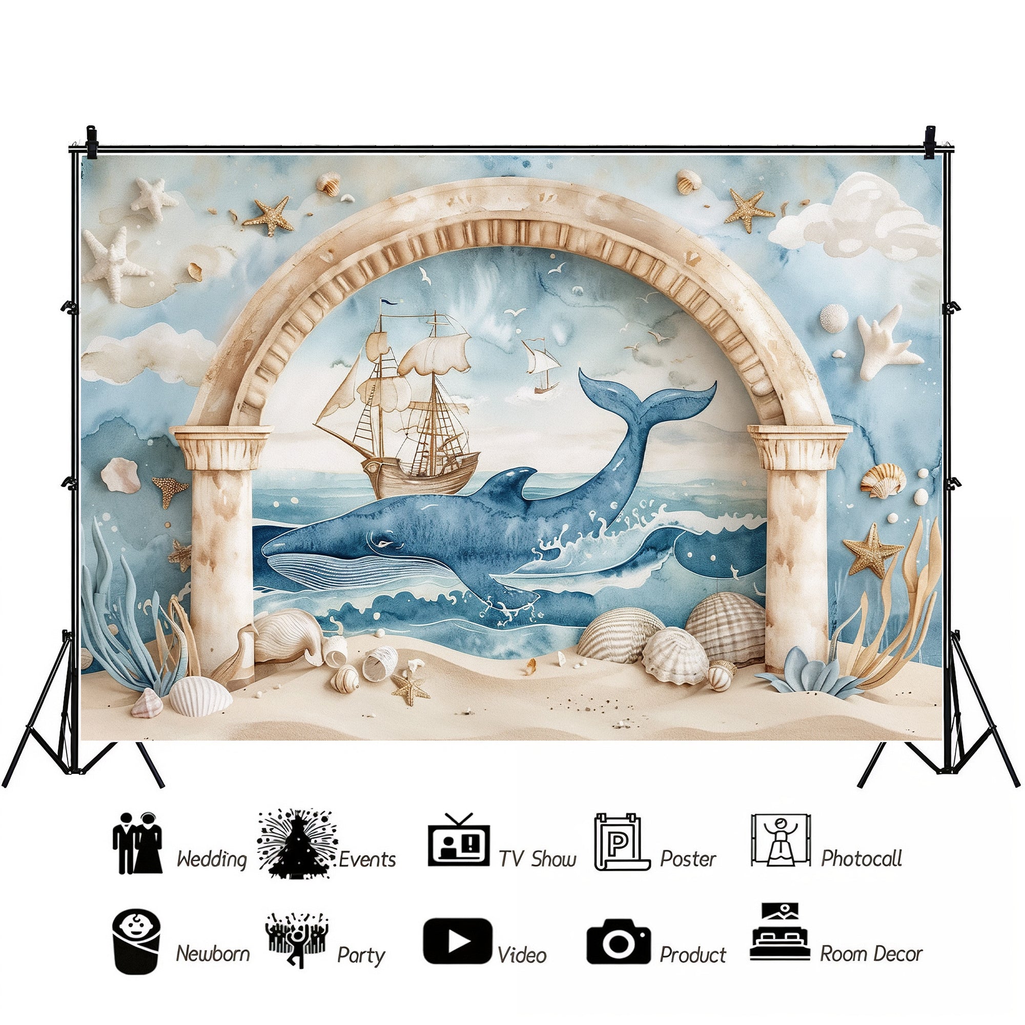 Nautical Adventure Whale Scene Backdrop