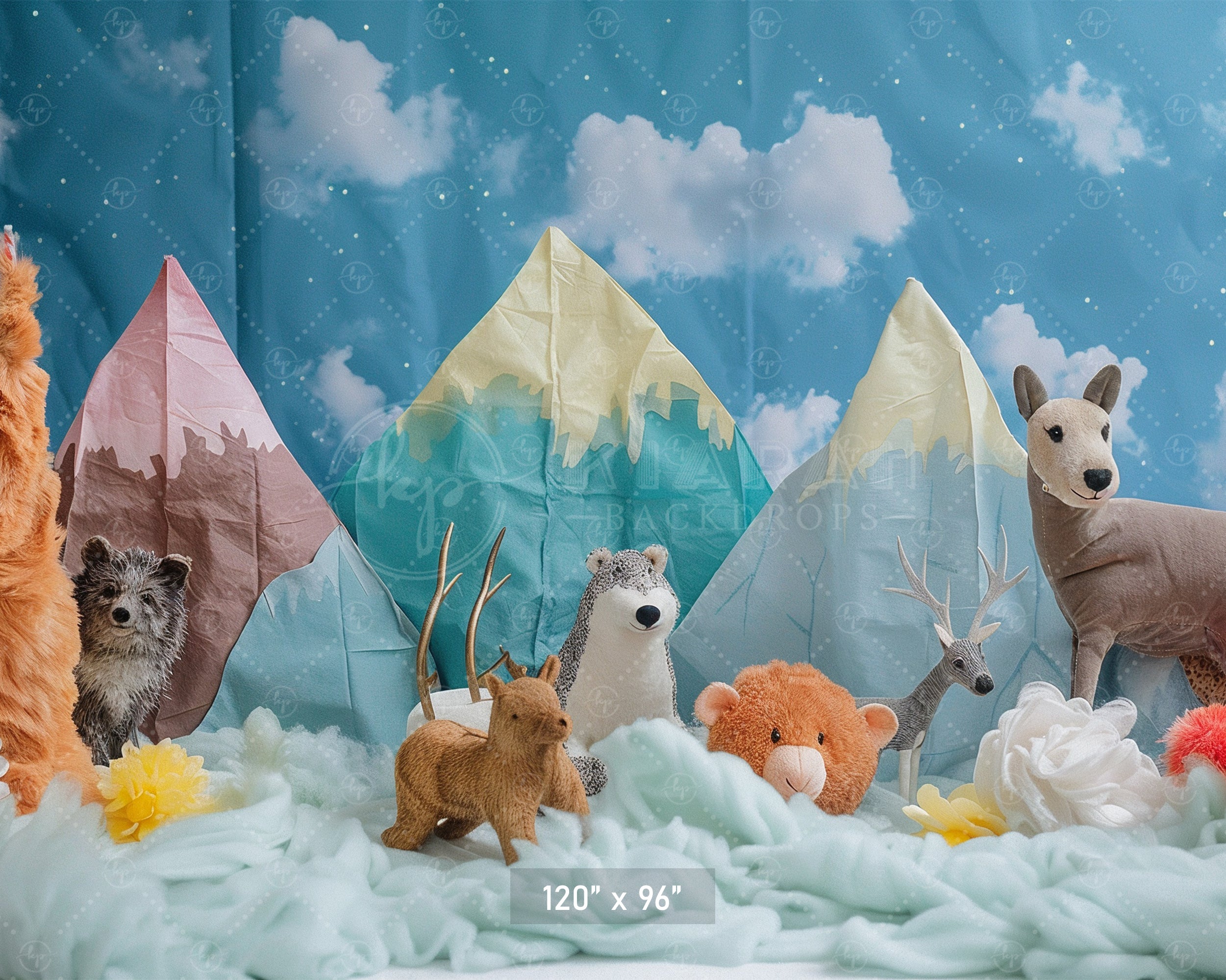 Whimsical Mountain Forest Animals Backdrop