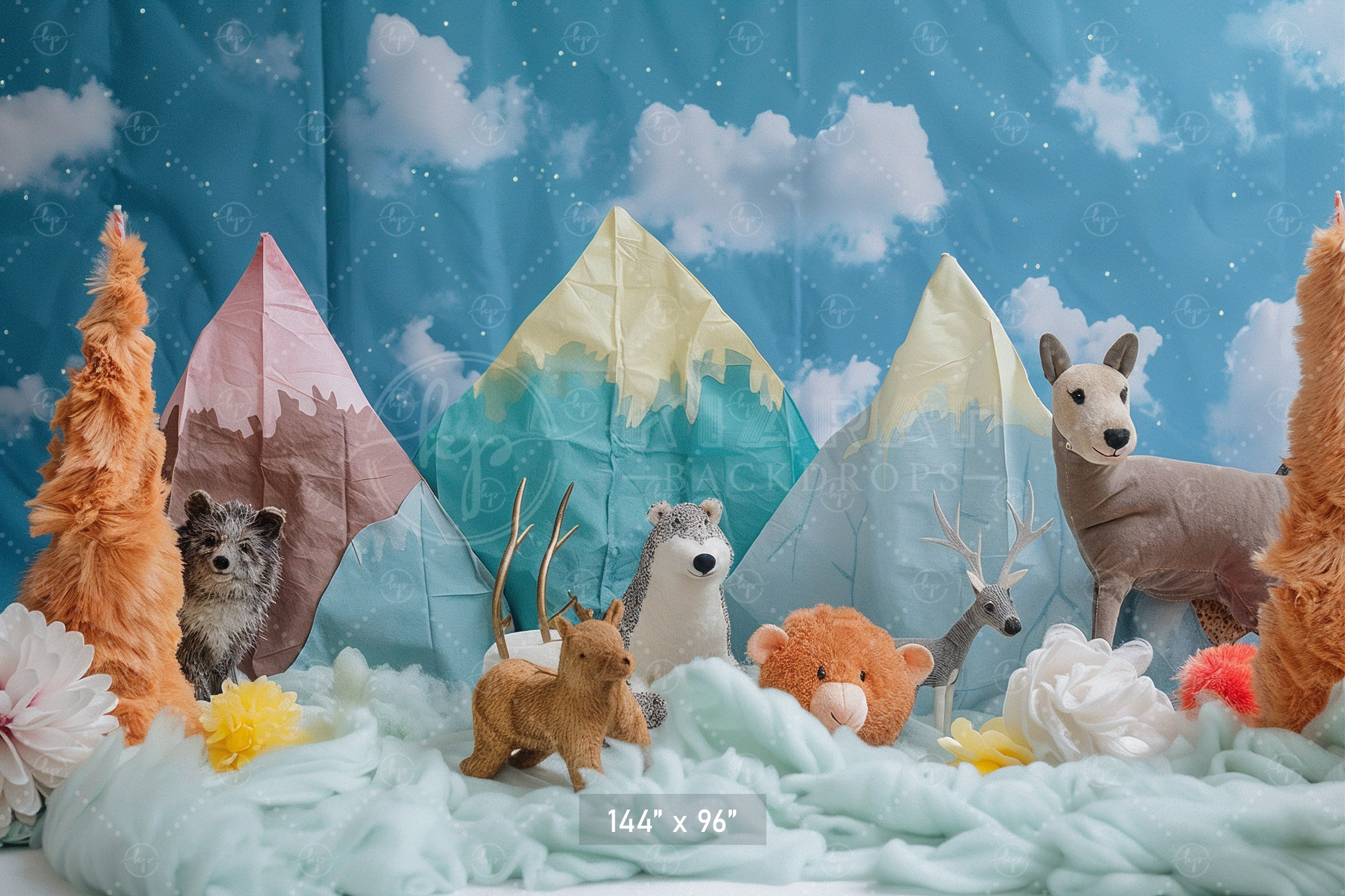 Whimsical Mountain Forest Animals Backdrop