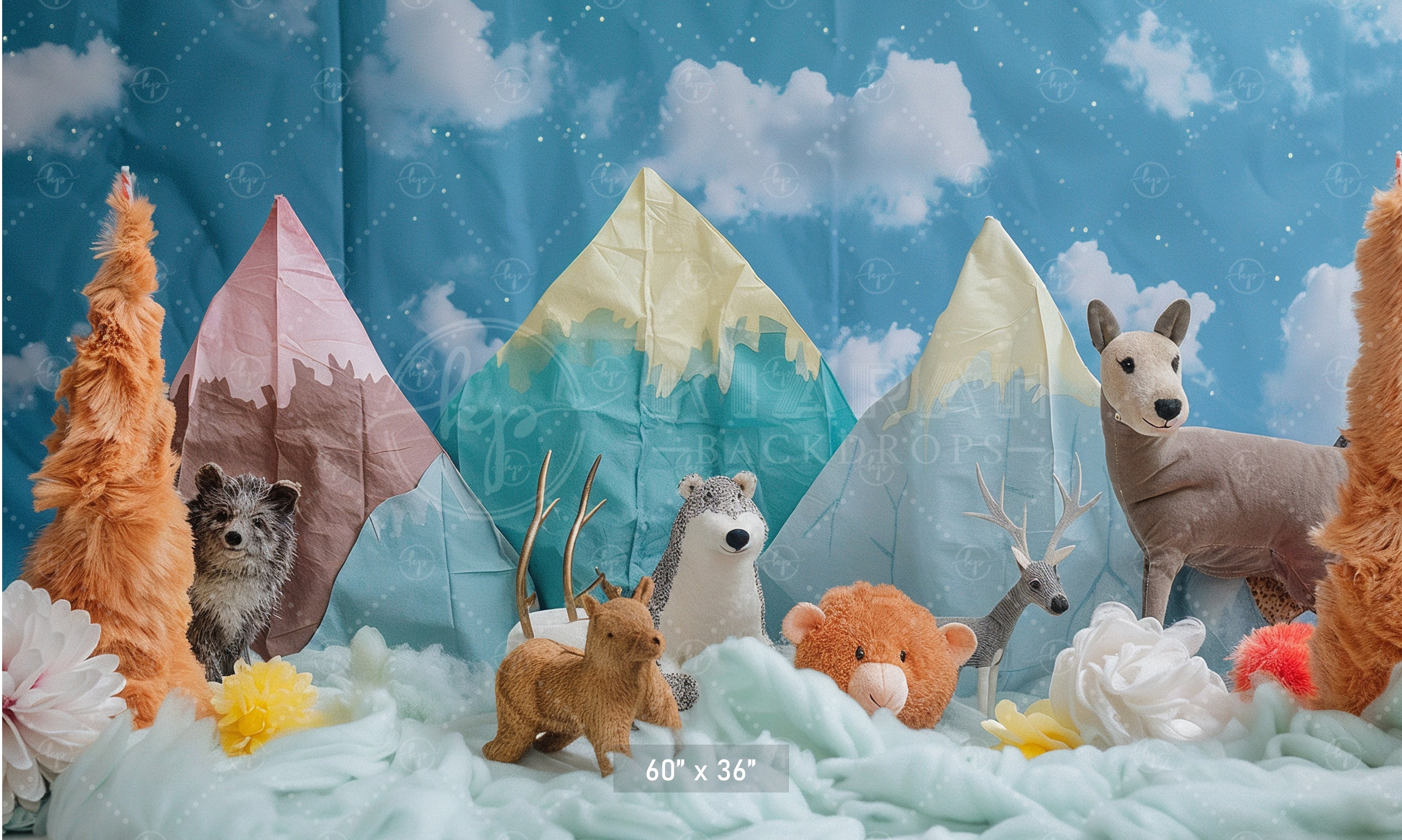 Whimsical Mountain Forest Animals Backdrop