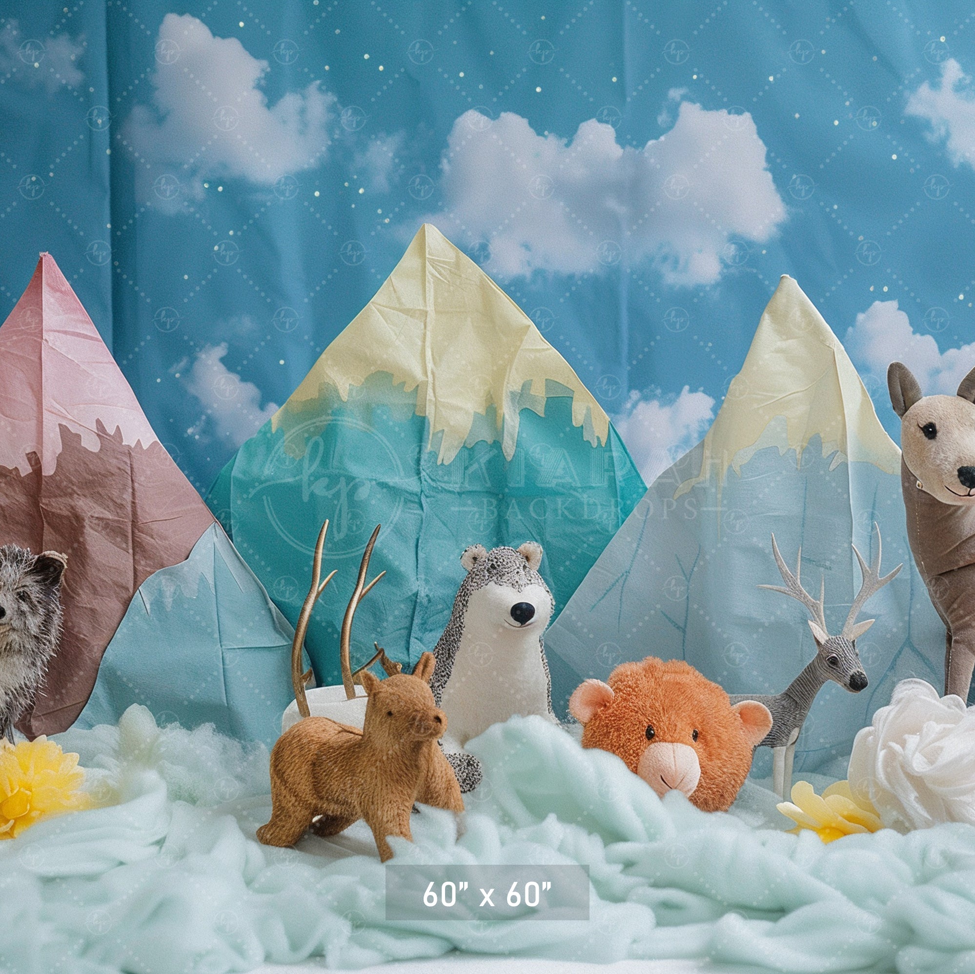 Whimsical Mountain Forest Animals Backdrop