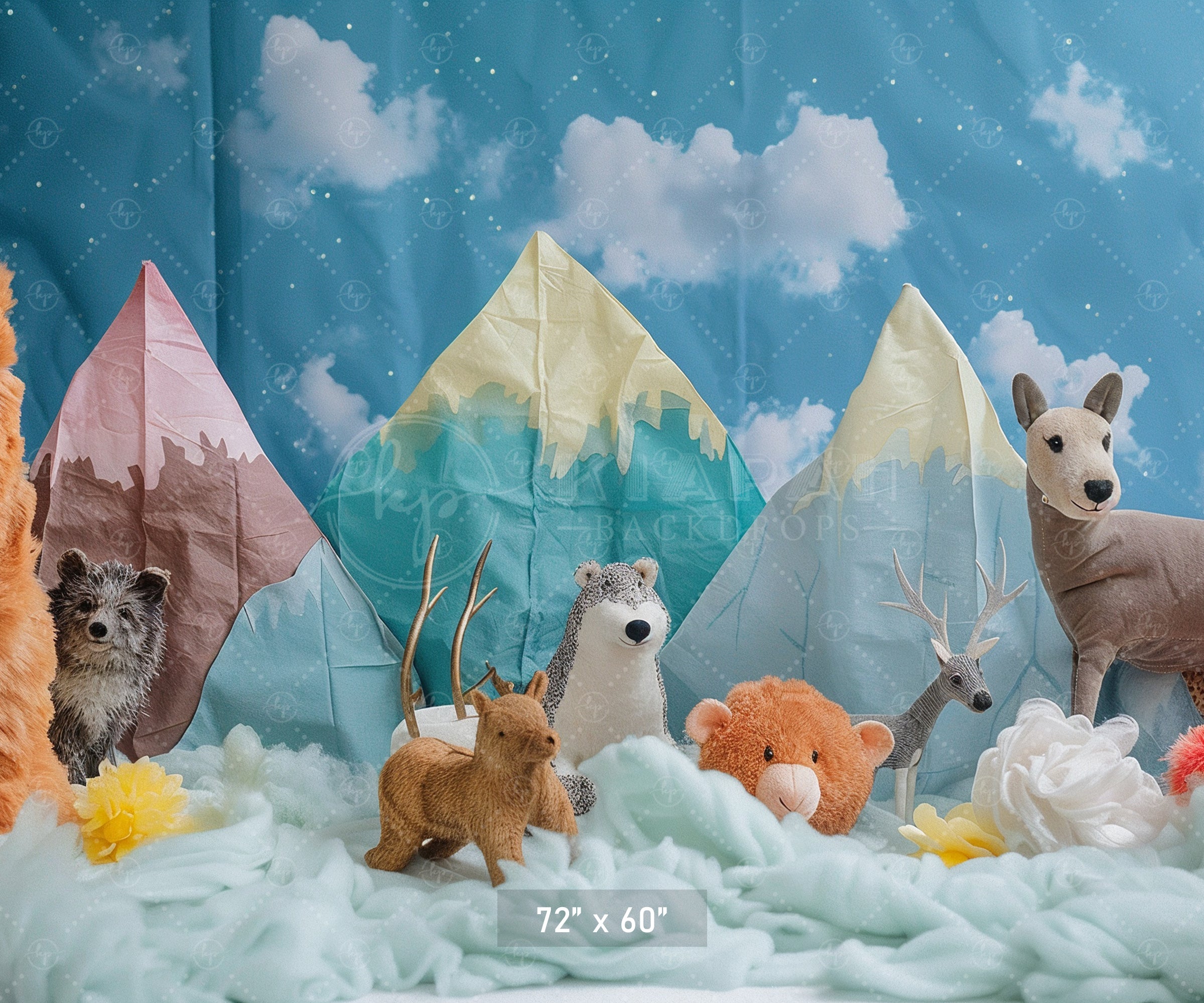 Whimsical Mountain Forest Animals Backdrop