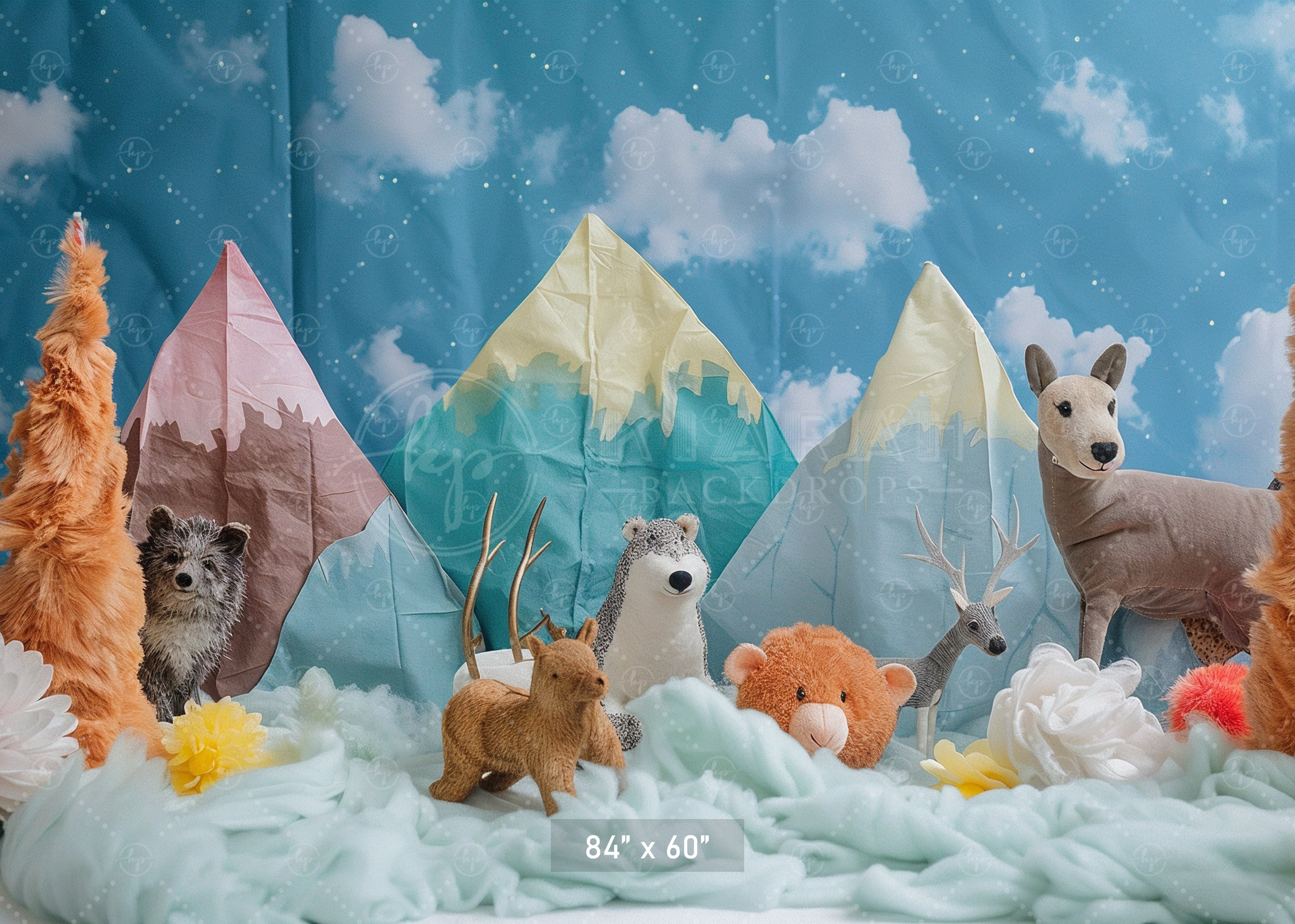 Whimsical Mountain Forest Animals Backdrop