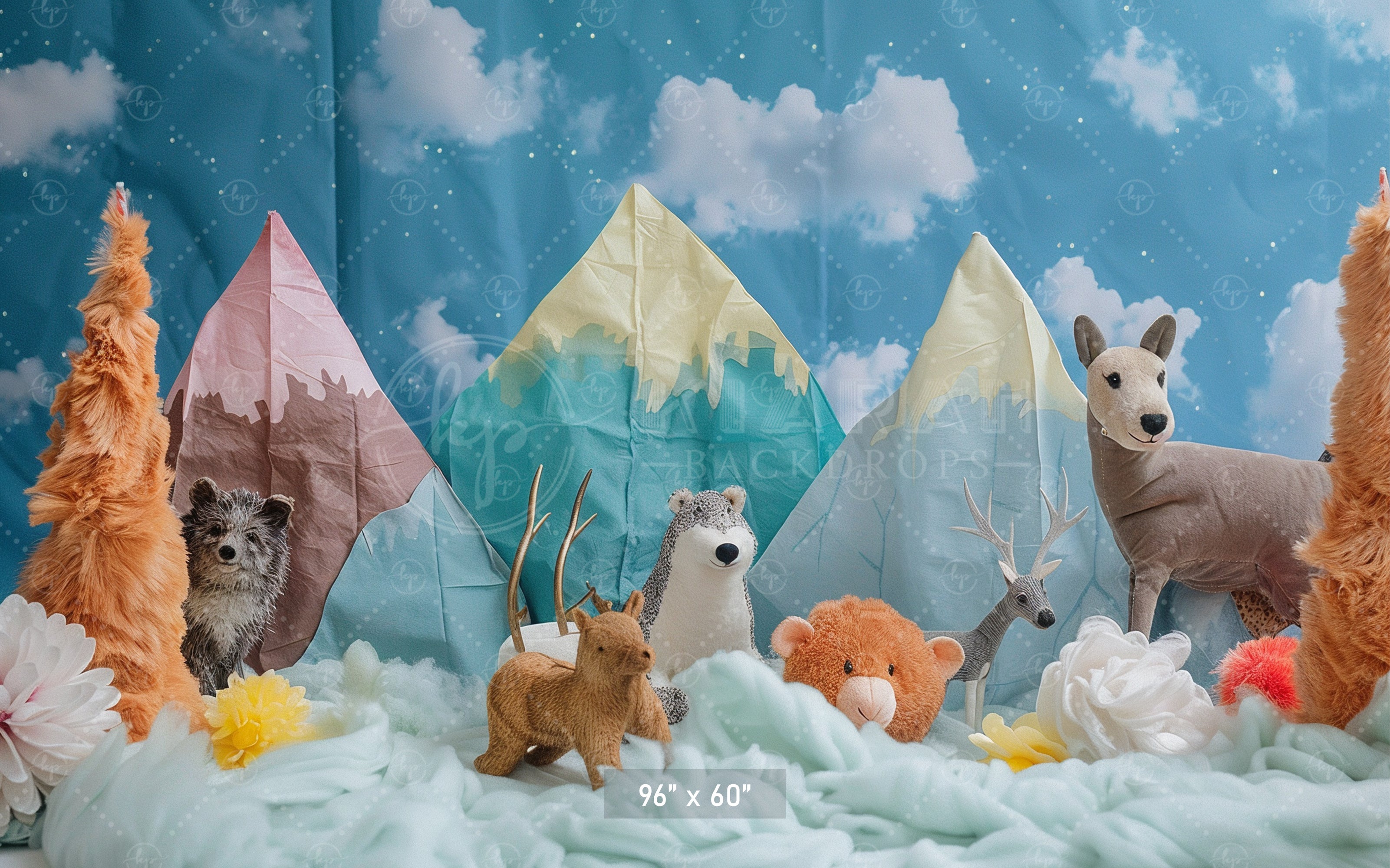 Whimsical Mountain Forest Animals Backdrop