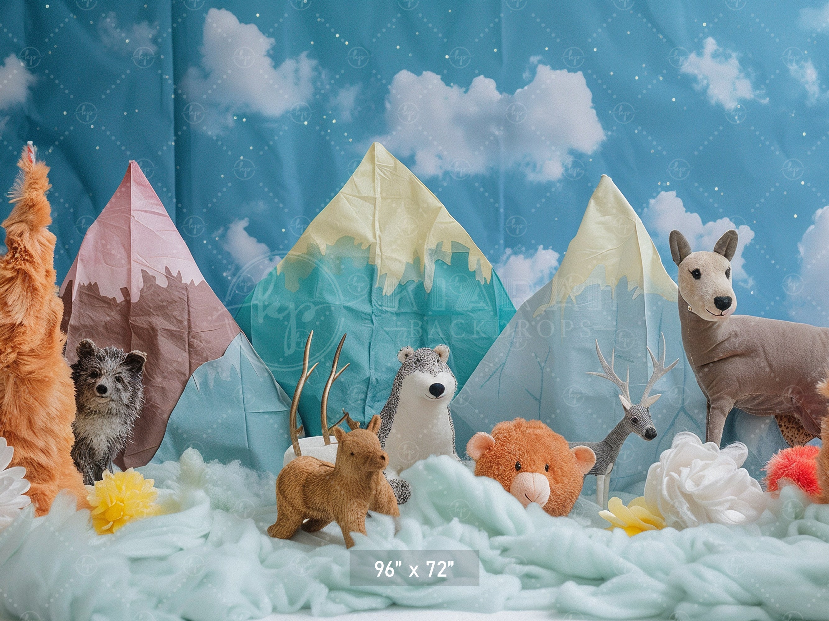 Whimsical Mountain Forest Animals Backdrop