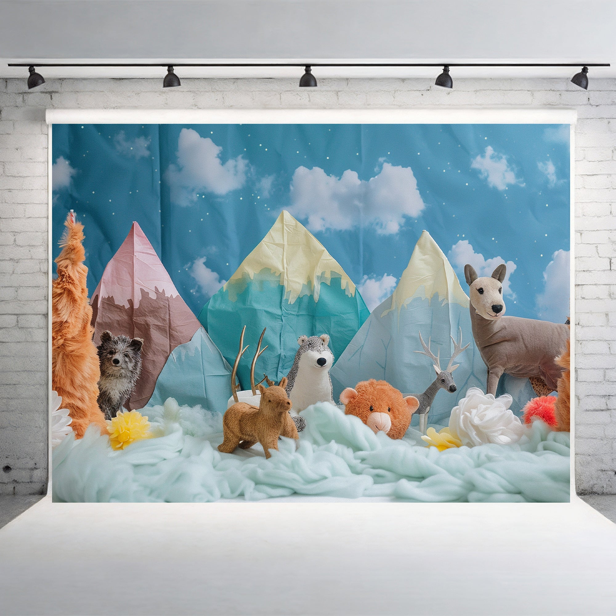 Whimsical Mountain Forest Animals Backdrop
