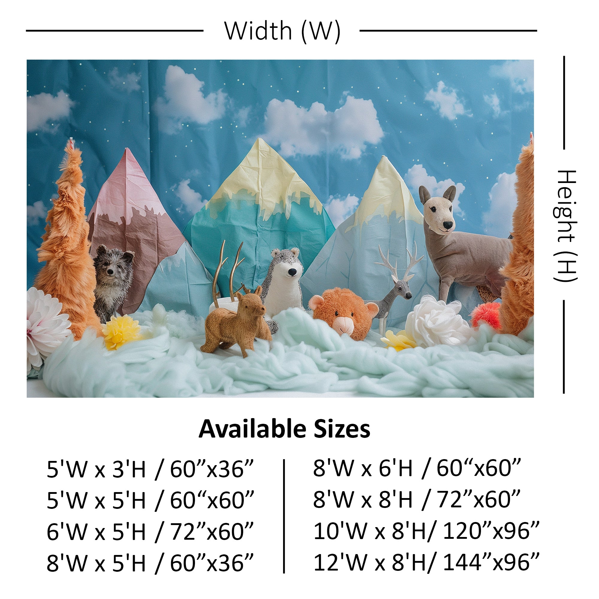 Whimsical Mountain Forest Animals Backdrop