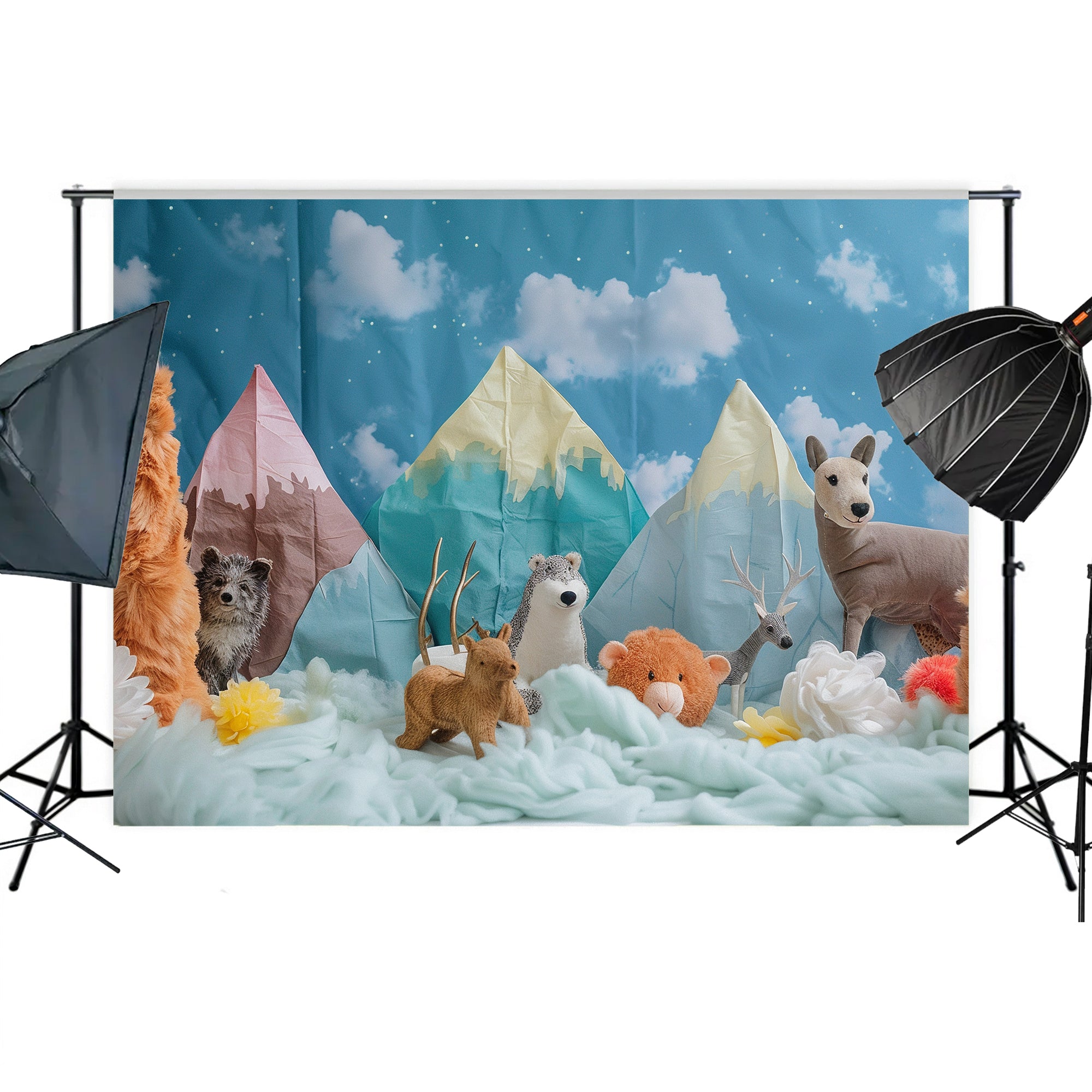 Whimsical Mountain Forest Animals Backdrop
