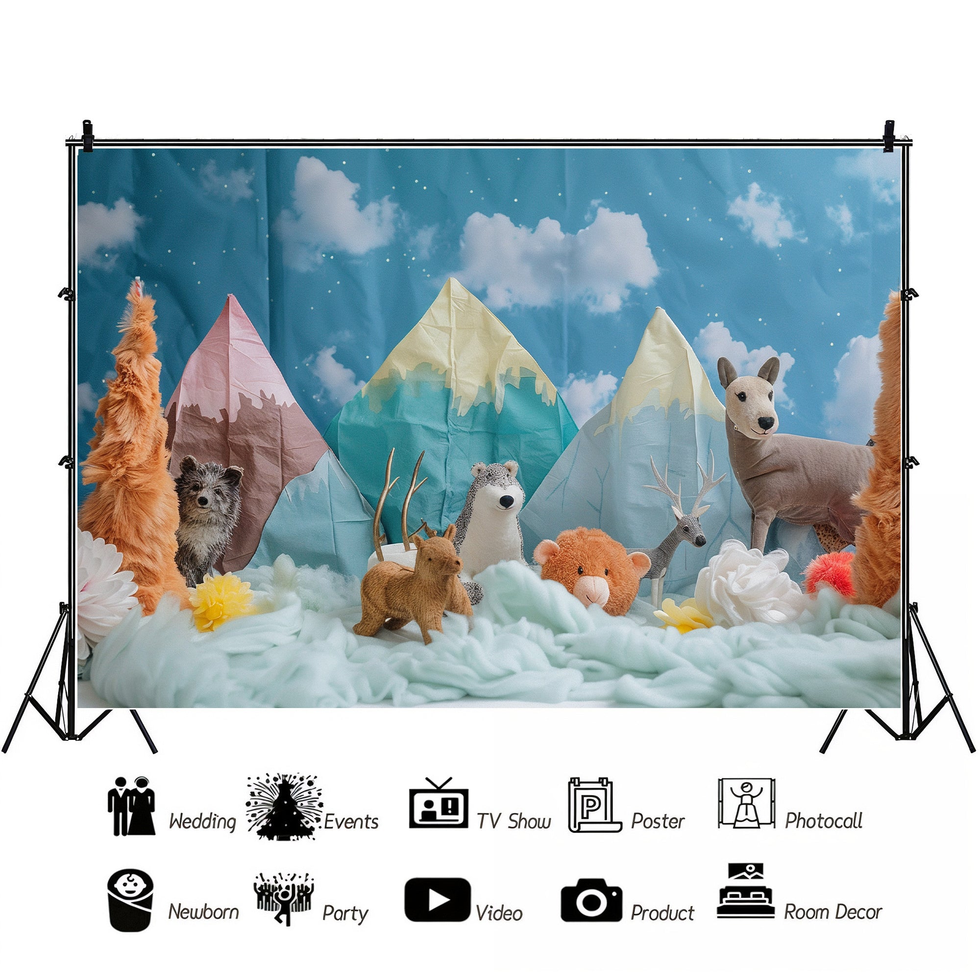 Whimsical Mountain Forest Animals Backdrop