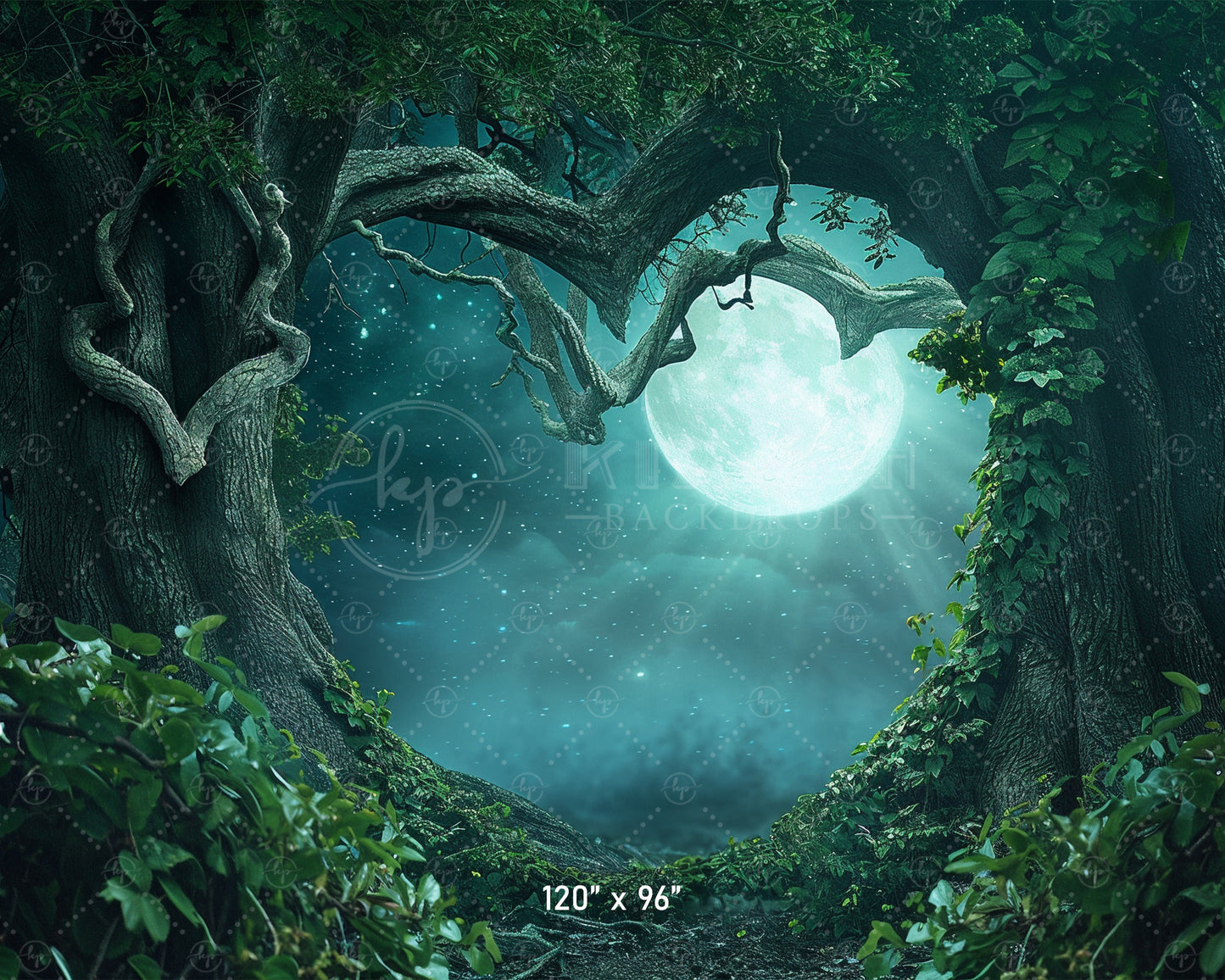 Moonlit Enchanted Heart Forest Backdrop