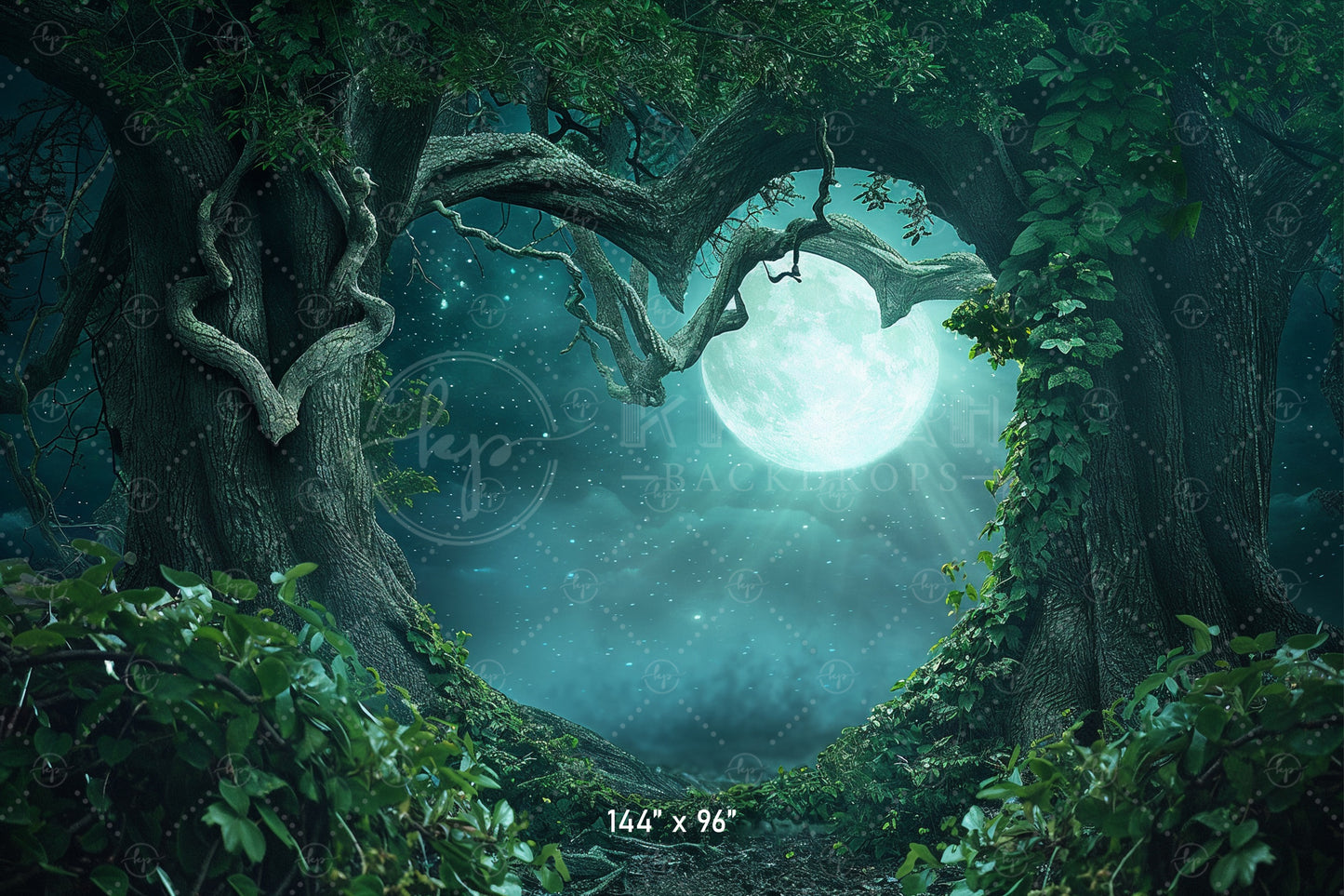 Moonlit Enchanted Heart Forest Backdrop