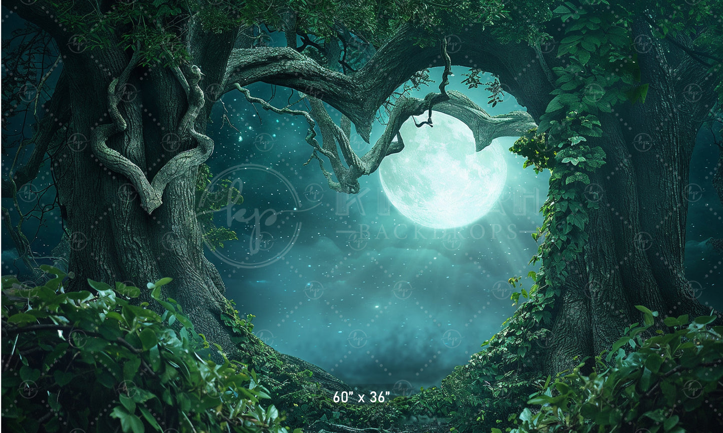 Moonlit Enchanted Heart Forest Backdrop