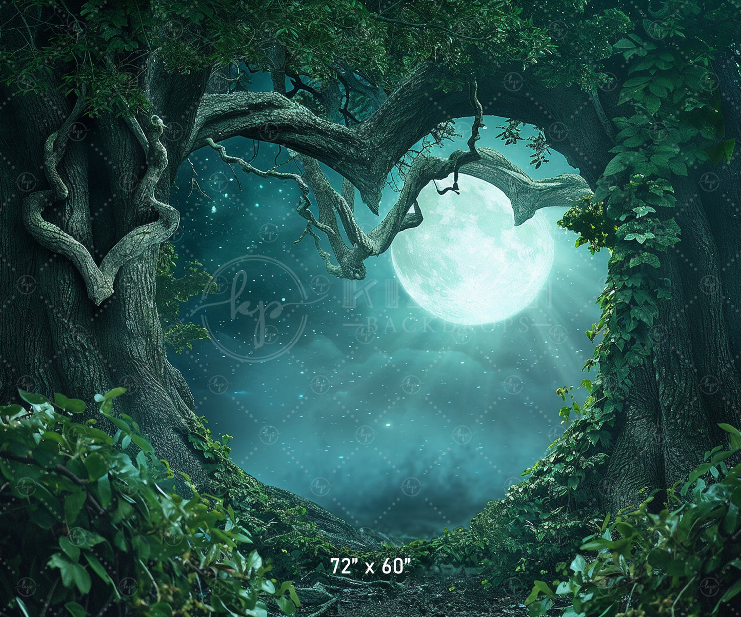 Moonlit Enchanted Heart Forest Backdrop