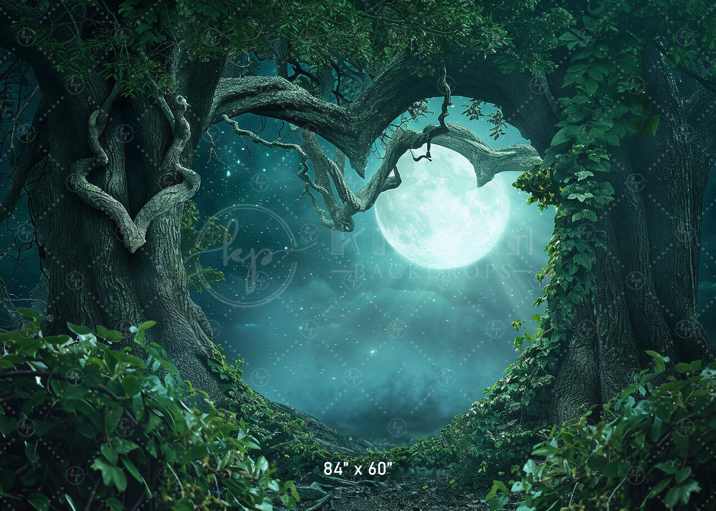 Moonlit Enchanted Heart Forest Backdrop