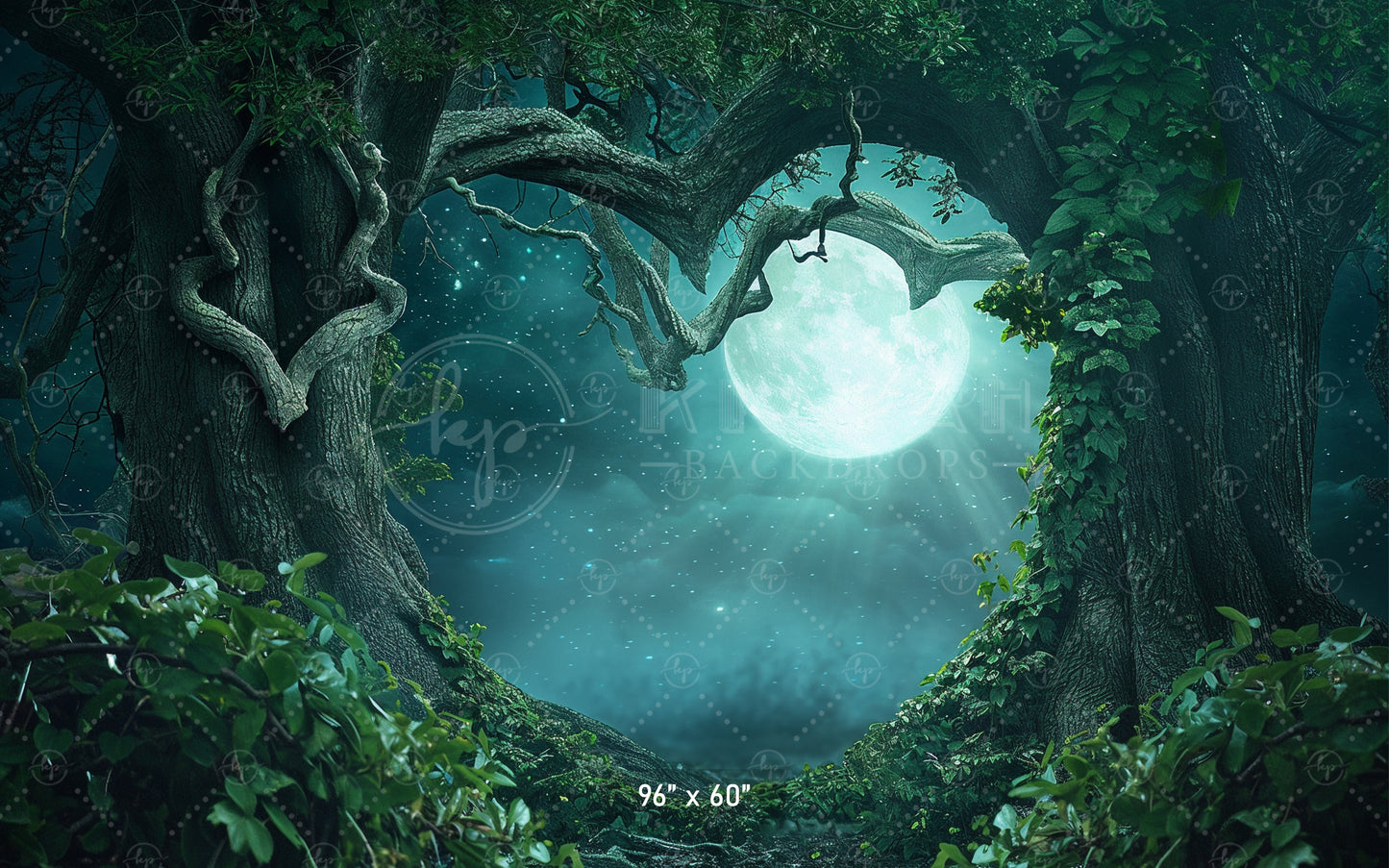 Moonlit Enchanted Heart Forest Backdrop