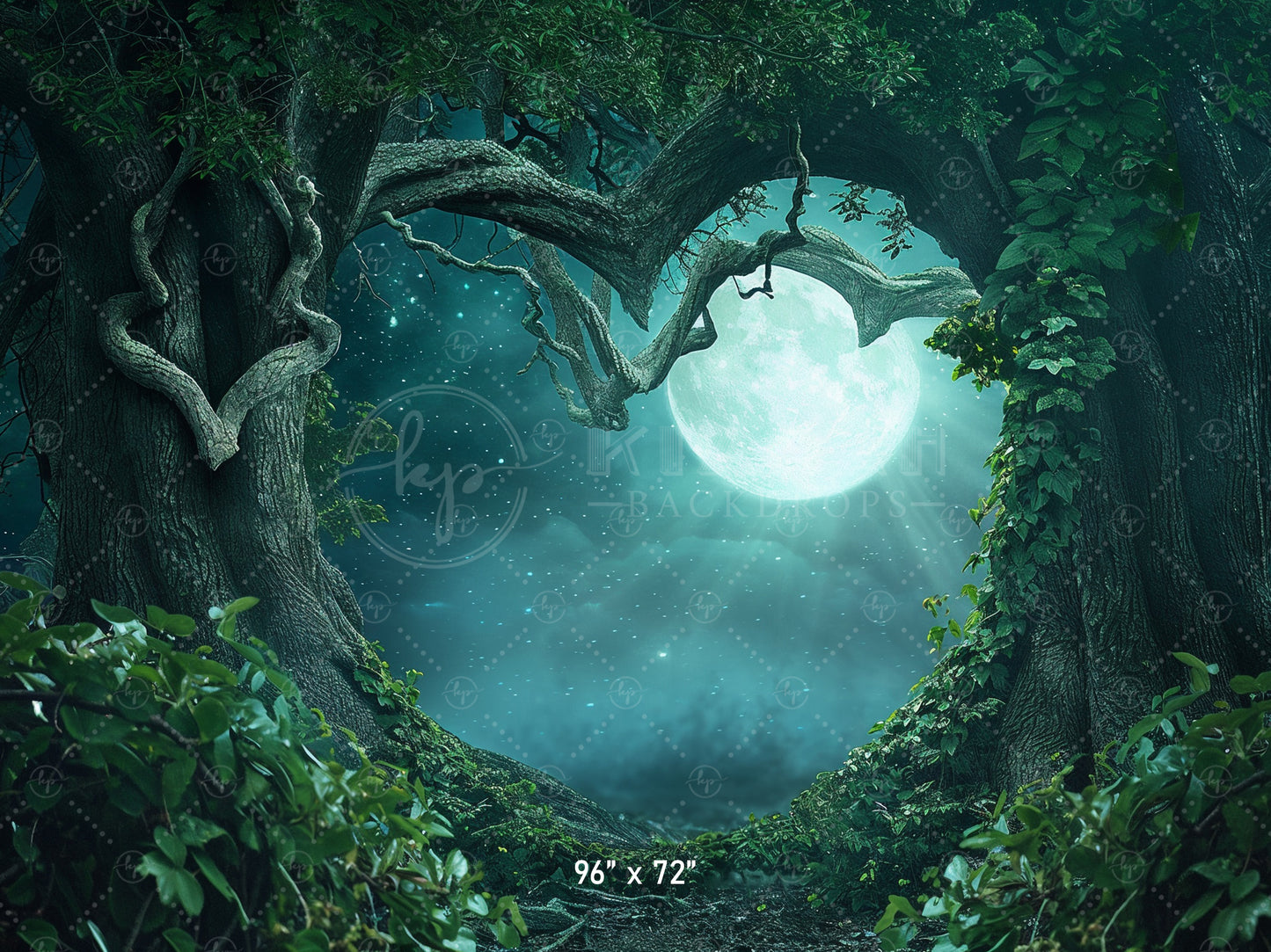 Moonlit Enchanted Heart Forest Backdrop