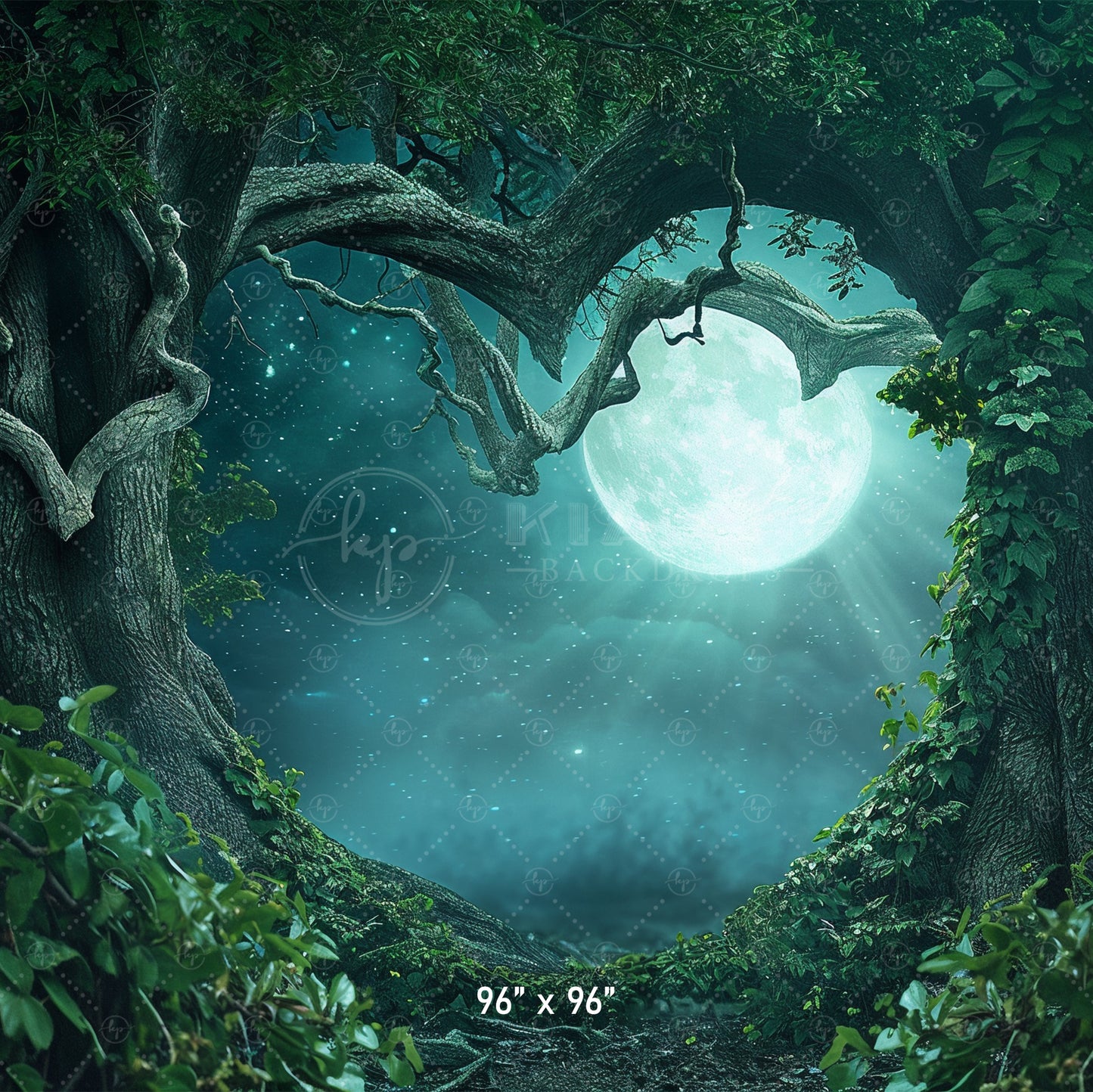 Moonlit Enchanted Heart Forest Backdrop