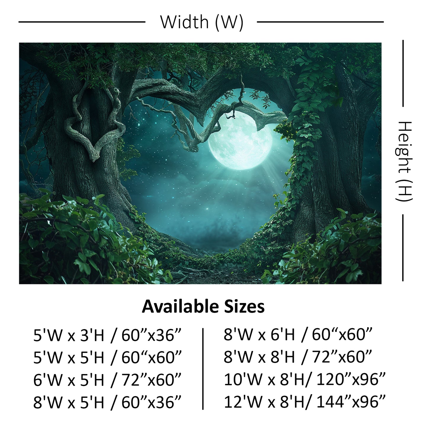 Moonlit Enchanted Heart Forest Backdrop